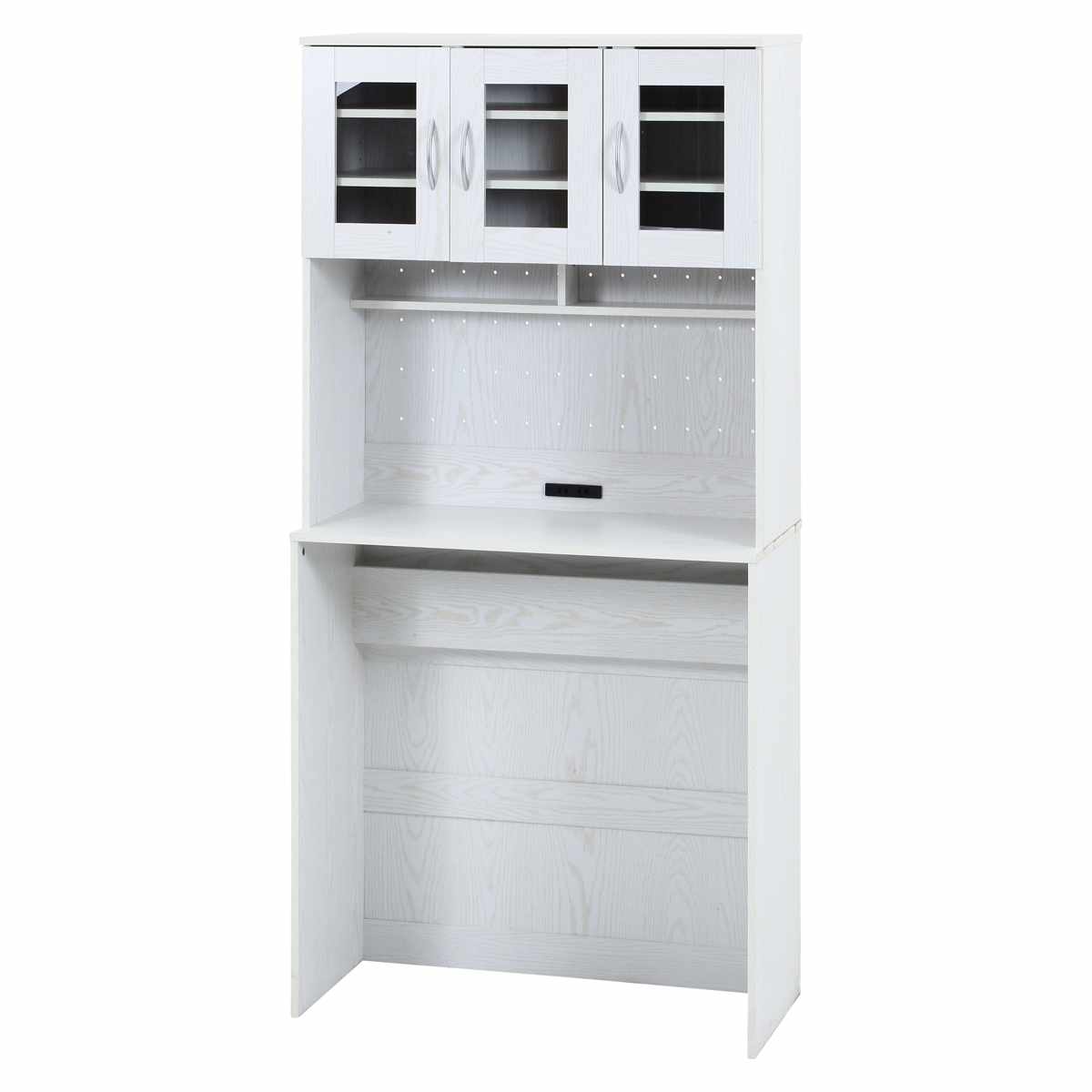 ゴミ箱上 キャビネット 幅88.5cm 2口コンセント ( ゴミ箱上収納 食器棚 ラック 棚 収納 ごみ箱上 省スペース 食器収納 コンセント付 可動棚 ナチュラル ホワイト ) 【ナチュラル】 ナチュラル