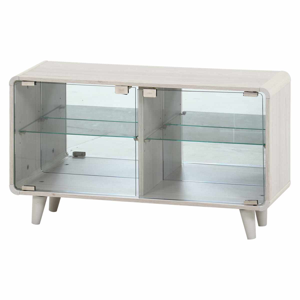 コレクションシェルフ 幅79.5cm ロータイプ ガラス扉 背面ミラー 推し活 ( ショーケース コレクションラック シェルフ ケース 棚 ラック ディスプレイ 収納 可動棚 ナチュラル ホワイトウォッシュ ) 【ホワイトウォッシュ】 ホワイトウォッシュ