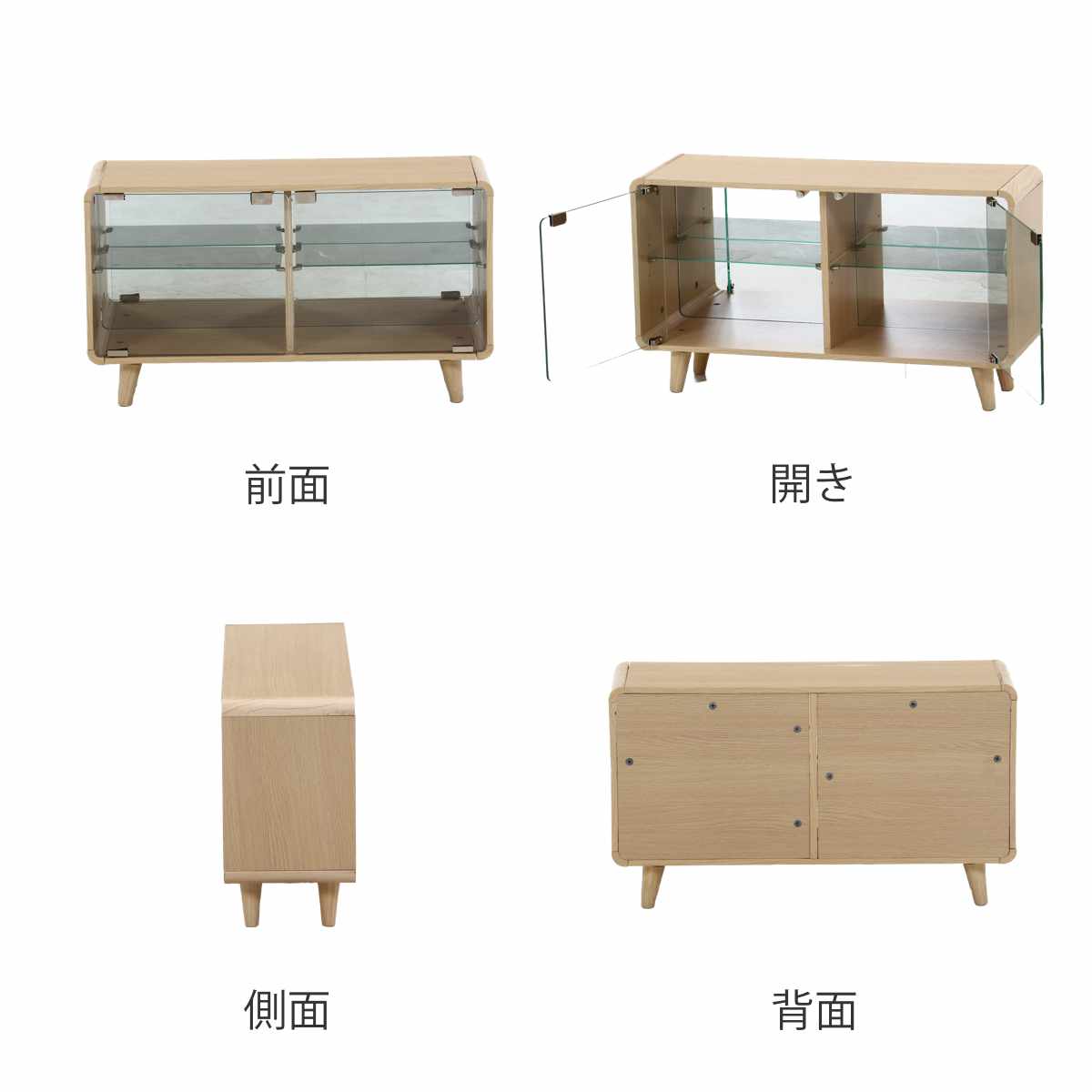 コレクションシェルフ 幅79.5cm ロータイプ ガラス扉 背面ミラー 推し活 ( ショーケース コレクションラック シェルフ ケース 棚 ラック ディスプレイ 収納 可動棚 ナチュラル ホワイトウォッシュ ) 【ホワイトウォッシュ】 ホワイトウォッシュ