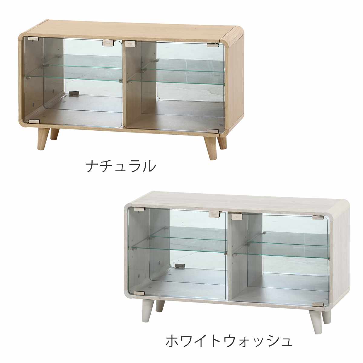 コレクションシェルフ 幅79.5cm ロータイプ ガラス扉 背面ミラー 推し活 ( ショーケース コレクションラック シェルフ ケース 棚 ラック ディスプレイ 収納 可動棚 ナチュラル ホワイトウォッシュ ) 【ホワイトウォッシュ】 ホワイトウォッシュ