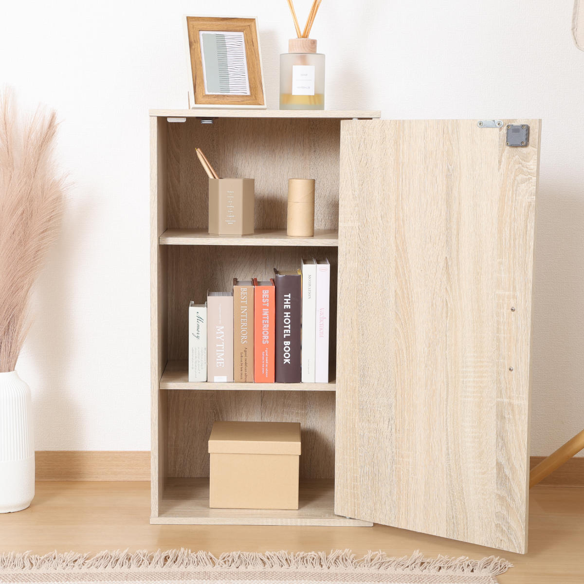 収納ボックス 幅39cm 鍵付き 可動棚 ( 棚 ラック ロッカー 収納 鍵付 カラボ 書類 隠す収納 ナチュラル ホワイトウォッシュ 省スペース コンパクト ) 【ホワイトウォッシュ】 ホワイトウォッシュ