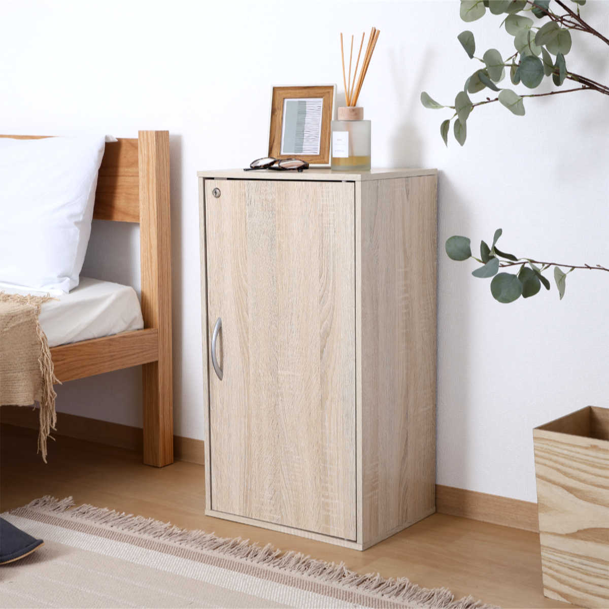 収納ボックス 幅39cm 鍵付き 可動棚 ( 棚 ラック ロッカー 収納 鍵付 カラボ 書類 隠す収納 ナチュラル ホワイトウォッシュ 省スペース コンパクト ) 【ホワイトウォッシュ】 ホワイトウォッシュ