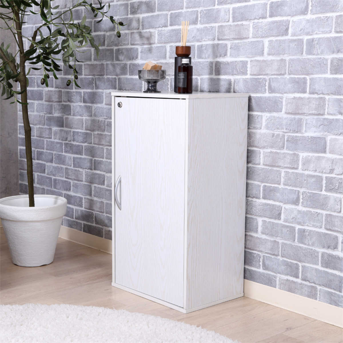 収納ボックス 幅39cm 鍵付き 可動棚 ( 棚 ラック ロッカー 収納 鍵付 カラボ 書類 隠す収納 ナチュラル ホワイトウォッシュ 省スペース コンパクト ) 【ホワイトウォッシュ】 ホワイトウォッシュ