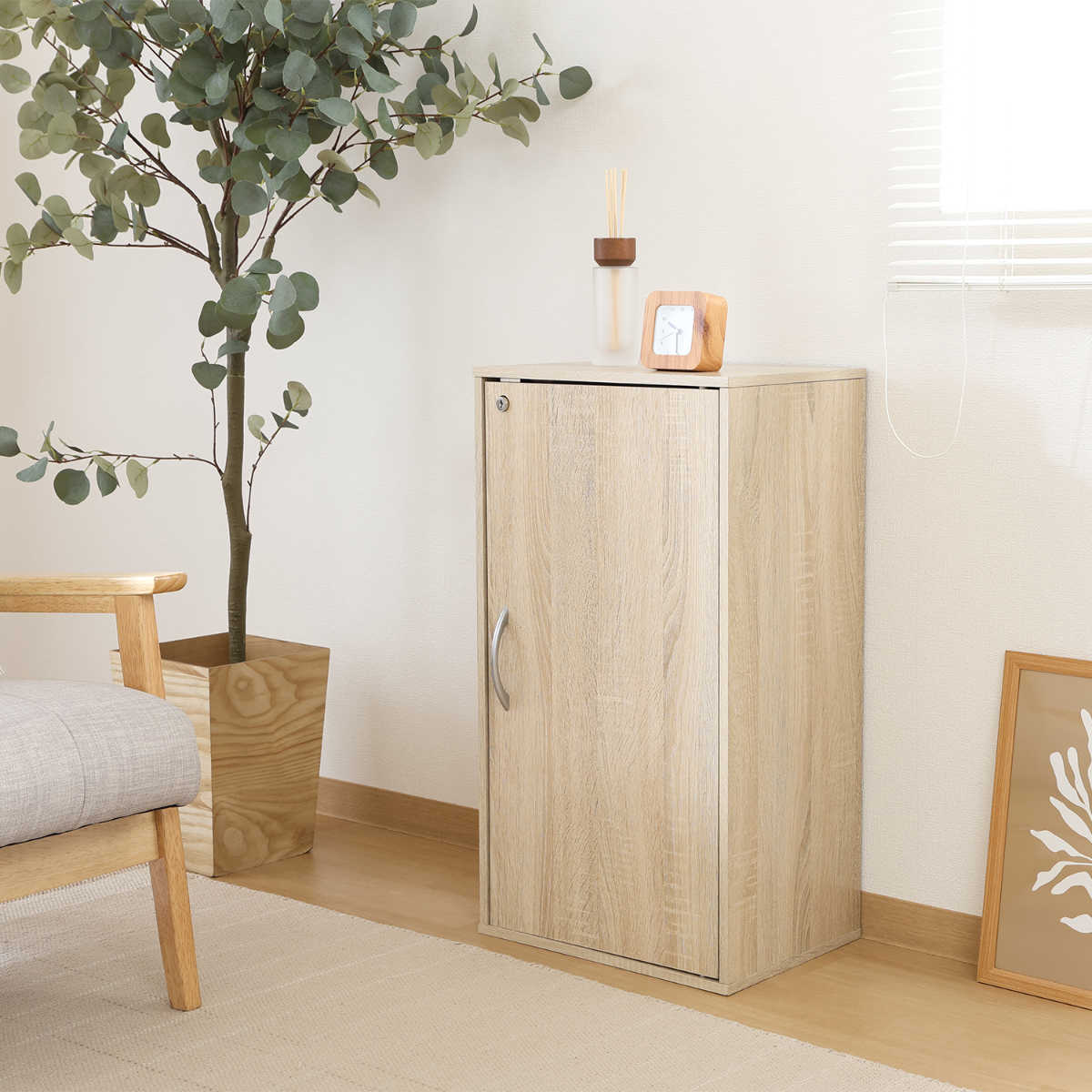 収納ボックス 幅39cm 鍵付き 可動棚 ( 棚 ラック ロッカー 収納 鍵付 カラボ 書類 隠す収納 ナチュラル ホワイトウォッシュ 省スペース コンパクト ) 【ホワイトウォッシュ】 ホワイトウォッシュ