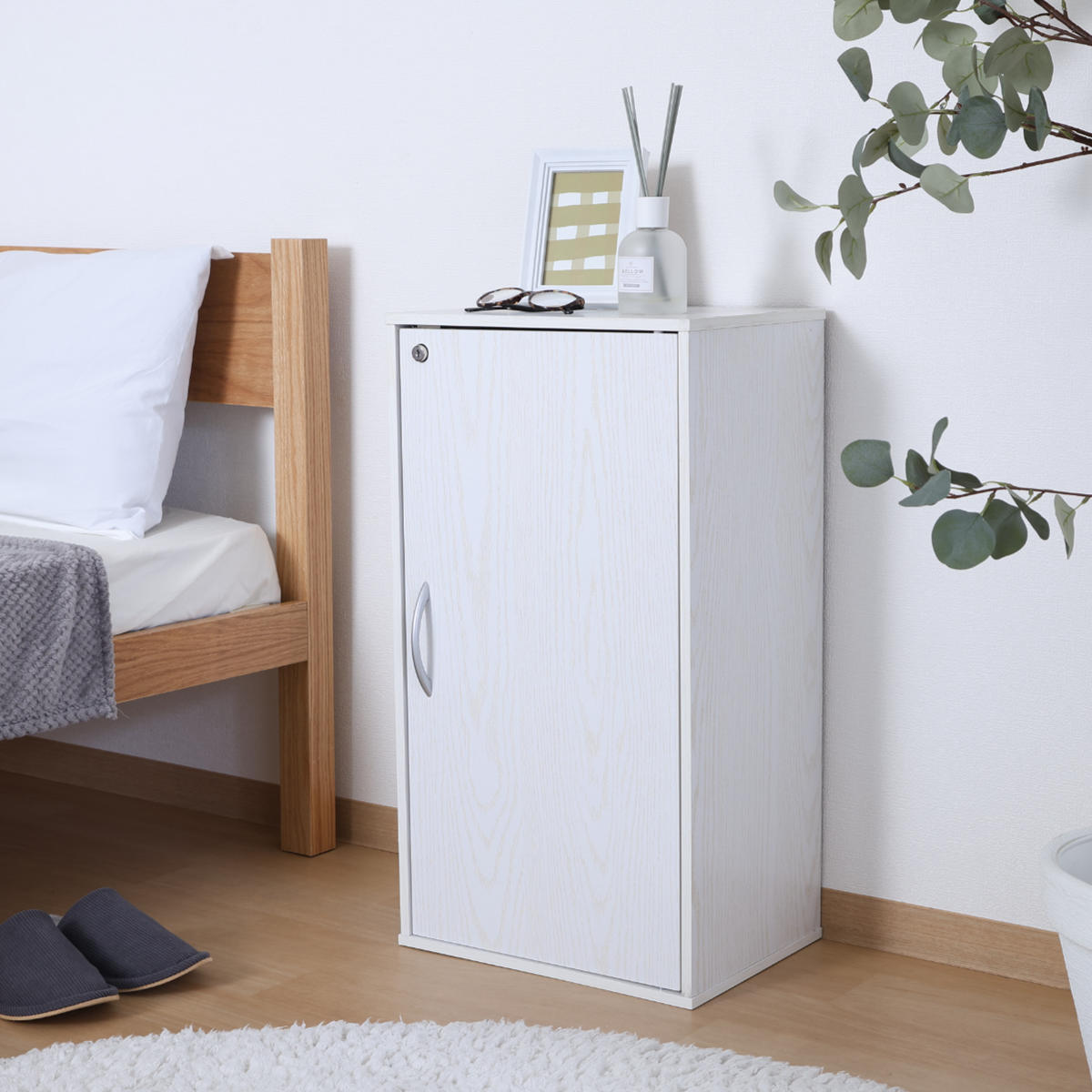 収納ボックス 幅39cm 鍵付き 可動棚 ( 棚 ラック ロッカー 収納 鍵付 カラボ 書類 隠す収納 ナチュラル ホワイトウォッシュ 省スペース コンパクト ) 【ホワイトウォッシュ】 ホワイトウォッシュ