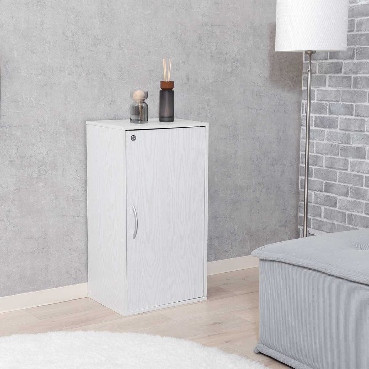 収納ボックス 幅39cm 鍵付き 可動棚 ( 棚 ラック ロッカー 収納 鍵付 カラボ 書類 隠す収納 ナチュラル ホワイトウォッシュ 省スペース コンパクト ) 【ホワイトウォッシュ】 ホワイトウォッシュ