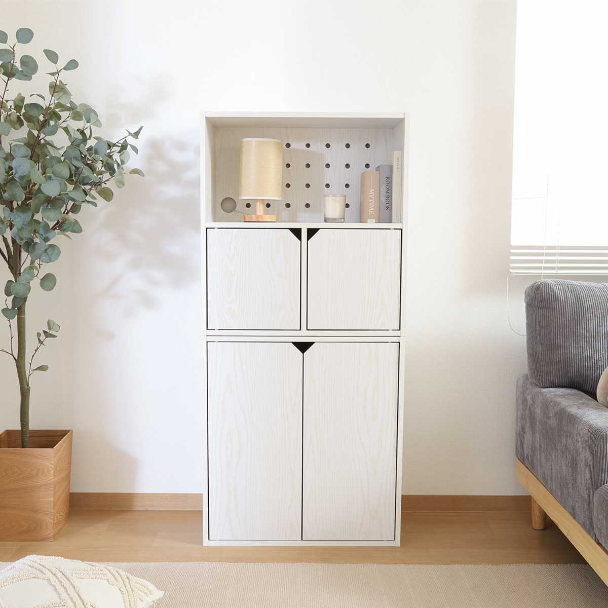 連結可能 収納ボックス 幅60cm オープンタイプ ( 棚 ラック ディスプレイ 飾り棚 連結 積み重ね 見せる収納 隠す収納 配線穴 有孔ボード ナチュラル ホワイトウォッシュ 省スペース コンパクト ) 【ナチュラル】 ナチュラル