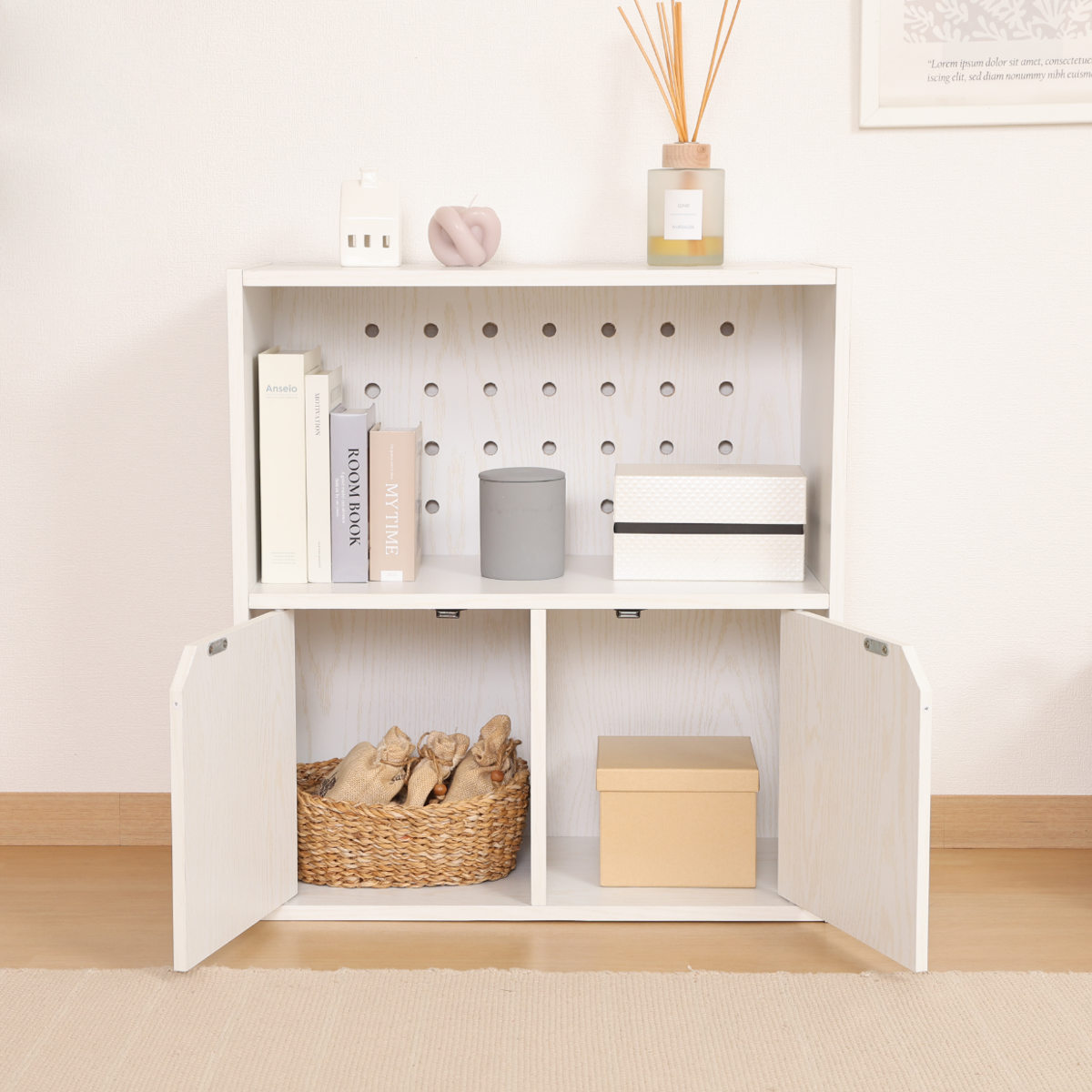 連結可能 収納ボックス 幅60cm オープンタイプ ( 棚 ラック ディスプレイ 飾り棚 連結 積み重ね 見せる収納 隠す収納 配線穴 有孔ボード ナチュラル ホワイトウォッシュ 省スペース コンパクト ) 【ナチュラル】 ナチュラル