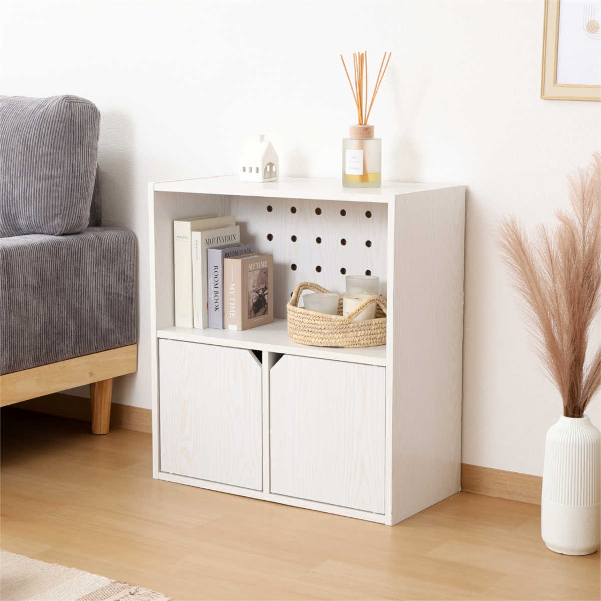 連結可能 収納ボックス 幅60cm オープンタイプ ( 棚 ラック ディスプレイ 飾り棚 連結 積み重ね 見せる収納 隠す収納 配線穴 有孔ボード ナチュラル ホワイトウォッシュ 省スペース コンパクト ) 【ナチュラル】 ナチュラル