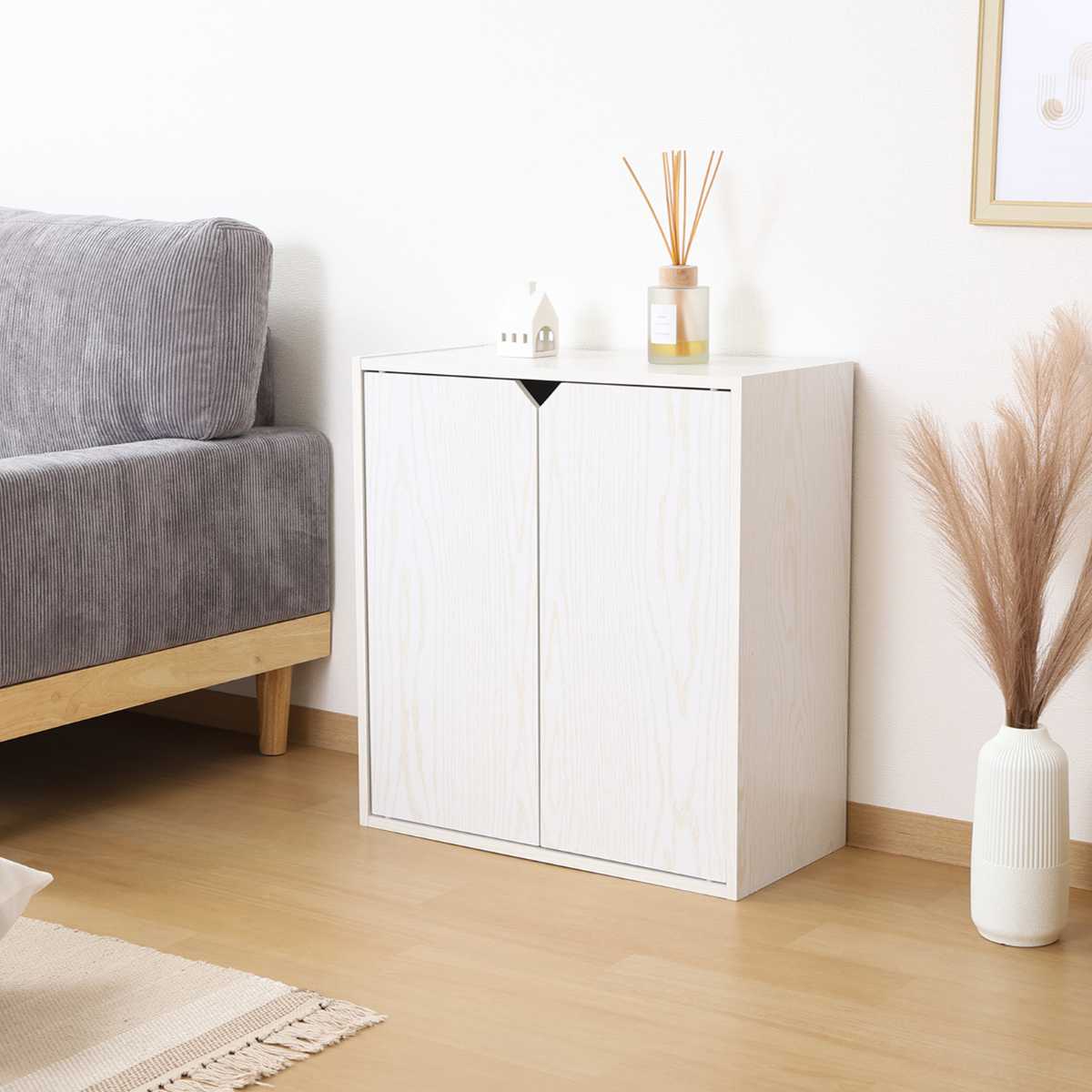 連結可能 収納ボックス 幅60cm 前面扉タイプ ( 棚 ラック 連結 積み重ね 扉収納 隠す収納 ナチュラル ホワイトウォッシュ 省スペース コンパクト ) 【ホワイトウォッシュ】 ホワイトウォッシュ