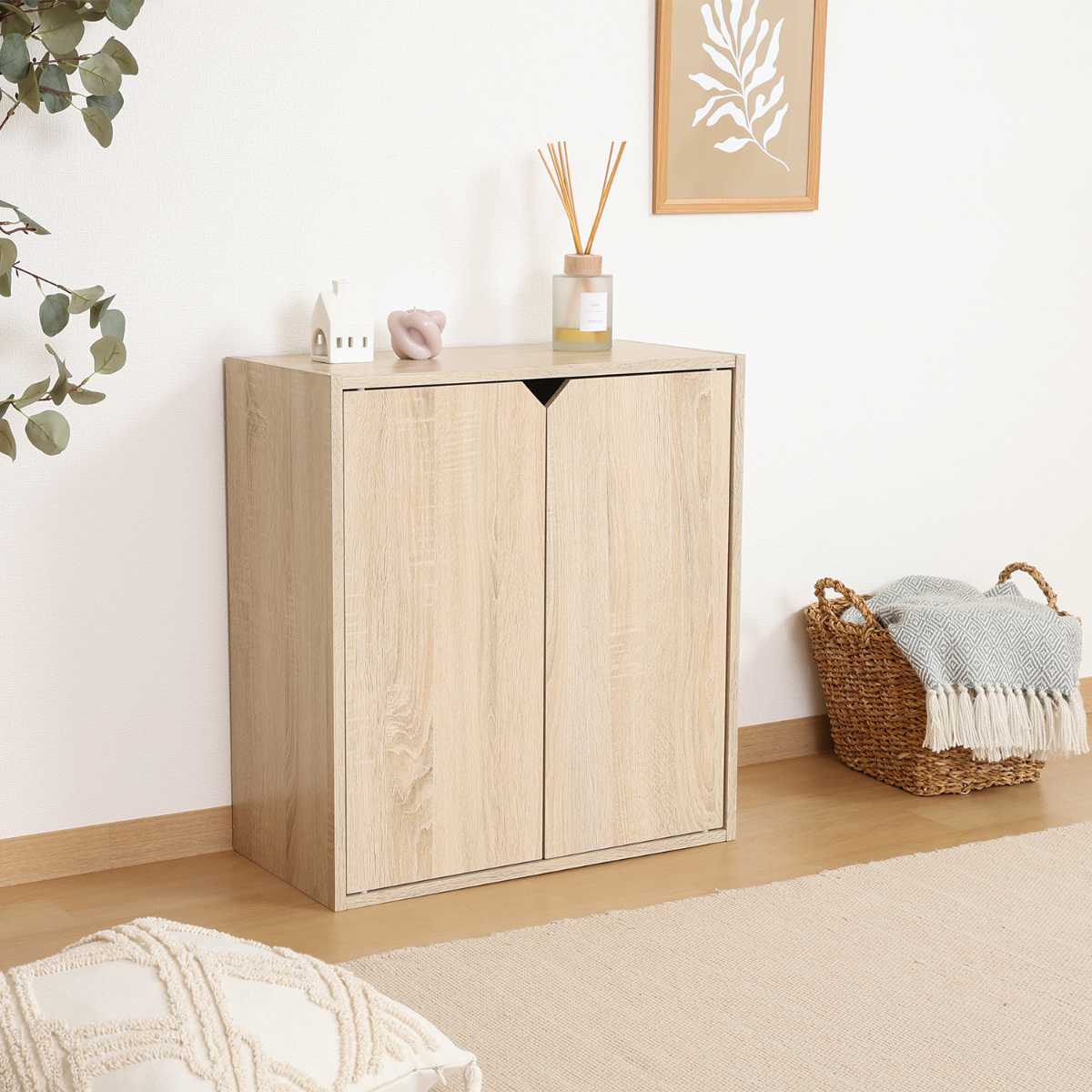 連結可能 収納ボックス 幅60cm 前面扉タイプ ( 棚 ラック 連結 積み重ね 扉収納 隠す収納 ナチュラル ホワイトウォッシュ 省スペース コンパクト ) 【ホワイトウォッシュ】 ホワイトウォッシュ