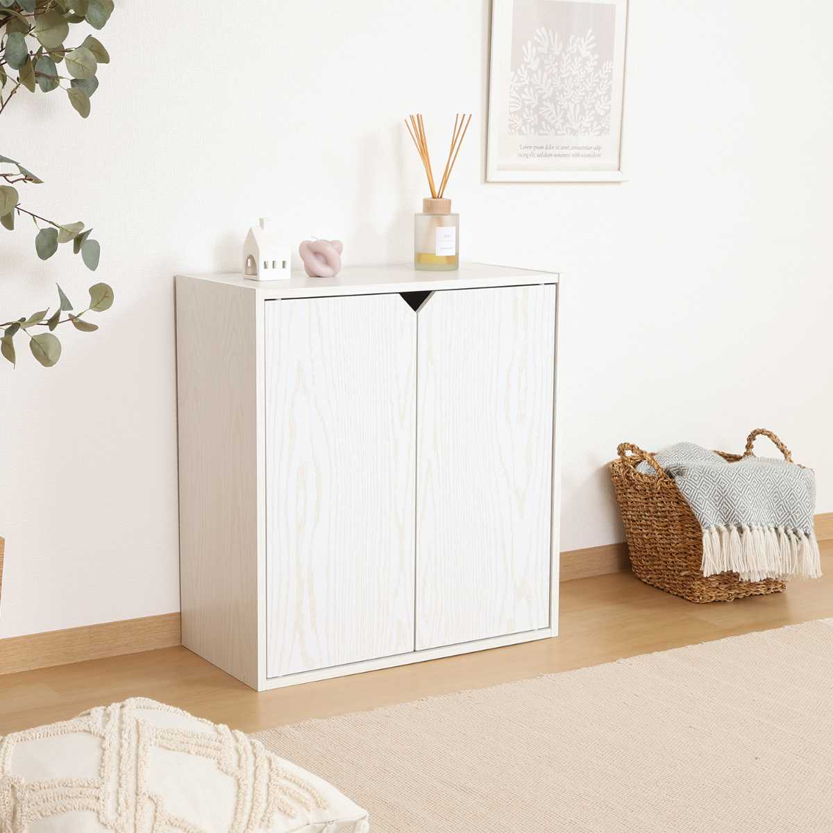 連結可能 収納ボックス 幅60cm 前面扉タイプ ( 棚 ラック 連結 積み重ね 扉収納 隠す収納 ナチュラル ホワイトウォッシュ 省スペース コンパクト ) 【ホワイトウォッシュ】 ホワイトウォッシュ