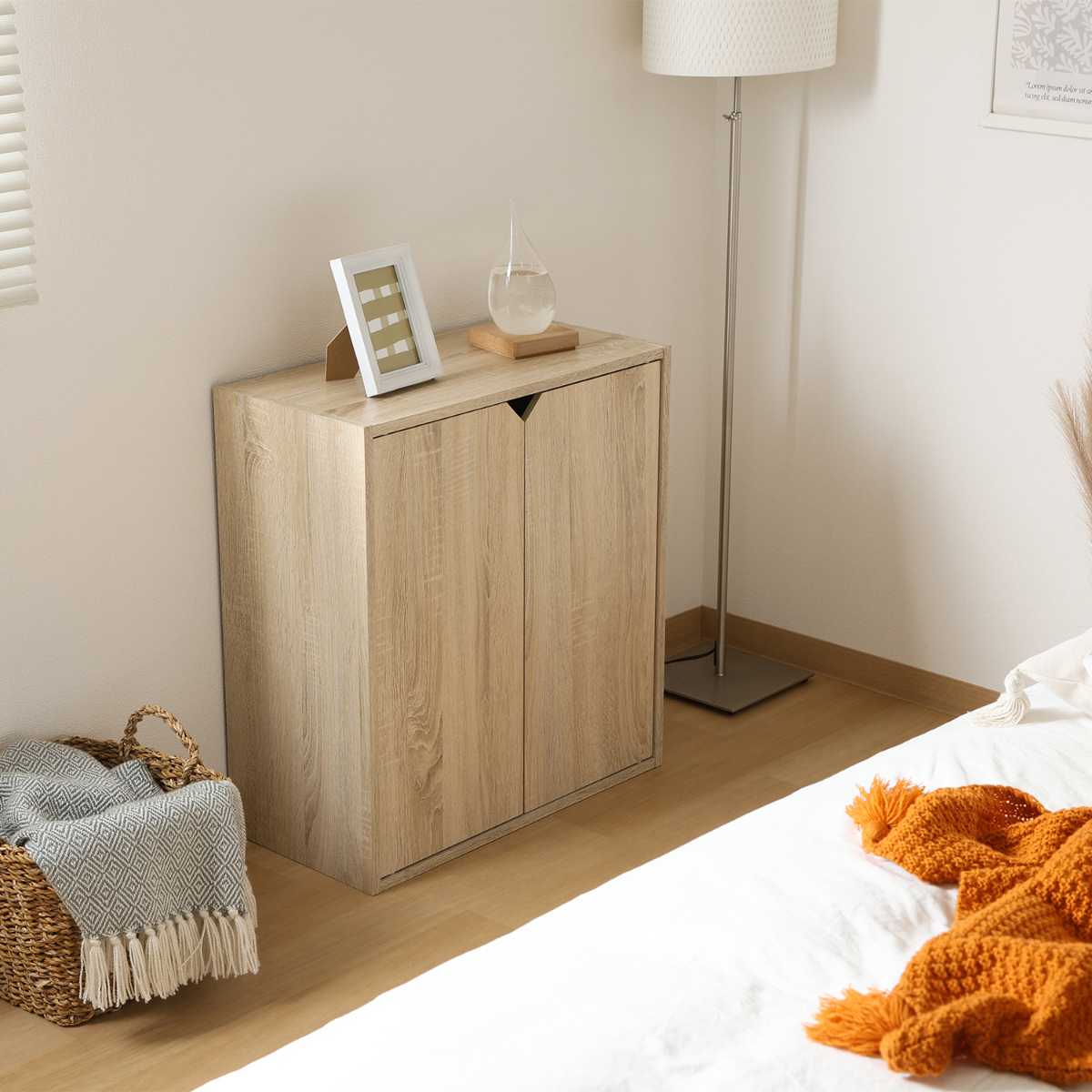 連結可能 収納ボックス 幅60cm 前面扉タイプ ( 棚 ラック 連結 積み重ね 扉収納 隠す収納 ナチュラル ホワイトウォッシュ 省スペース コンパクト ) 【ホワイトウォッシュ】 ホワイトウォッシュ