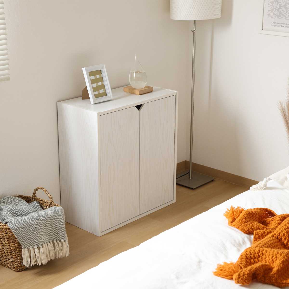 連結可能 収納ボックス 幅60cm 前面扉タイプ ( 棚 ラック 連結 積み重ね 扉収納 隠す収納 ナチュラル ホワイトウォッシュ 省スペース コンパクト ) 【ホワイトウォッシュ】 ホワイトウォッシュ