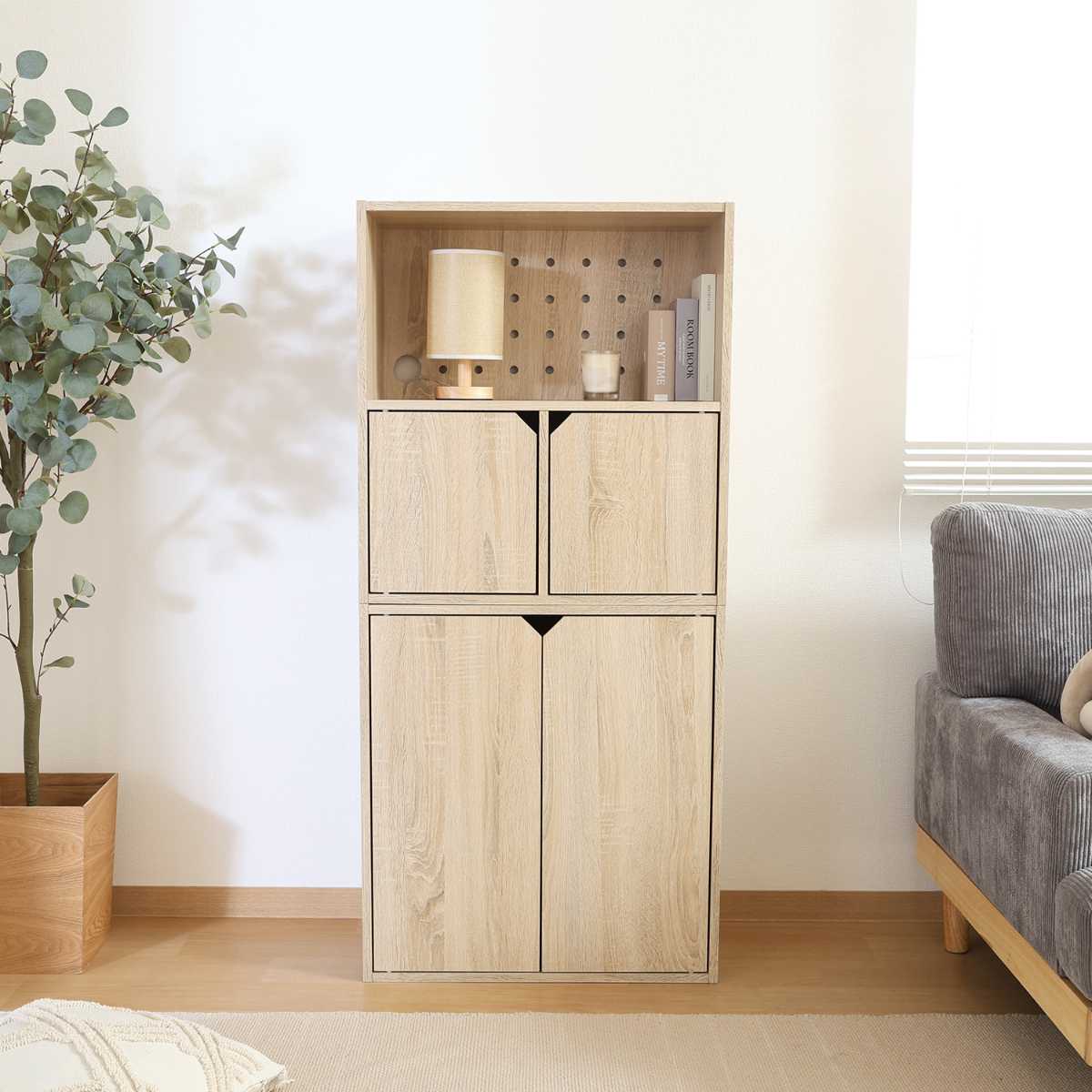 連結可能 収納ボックス 幅60cm 前面扉タイプ ( 棚 ラック 連結 積み重ね 扉収納 隠す収納 ナチュラル ホワイトウォッシュ 省スペース コンパクト ) 【ホワイトウォッシュ】 ホワイトウォッシュ