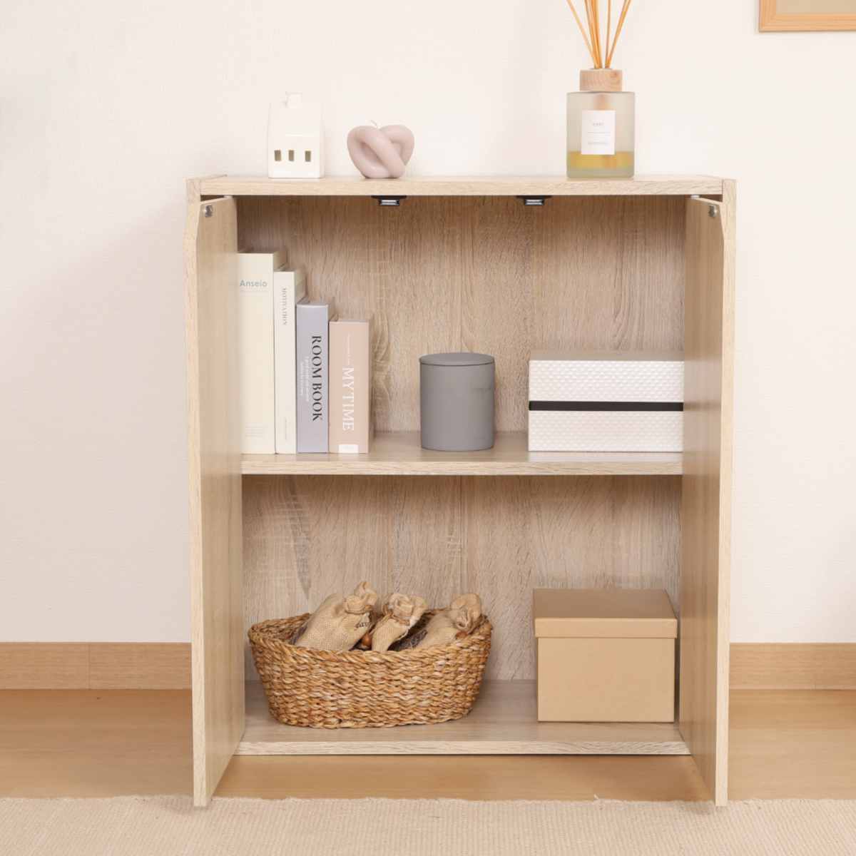 連結可能 収納ボックス 幅60cm 前面扉タイプ ( 棚 ラック 連結 積み重ね 扉収納 隠す収納 ナチュラル ホワイトウォッシュ 省スペース コンパクト ) 【ホワイトウォッシュ】 ホワイトウォッシュ