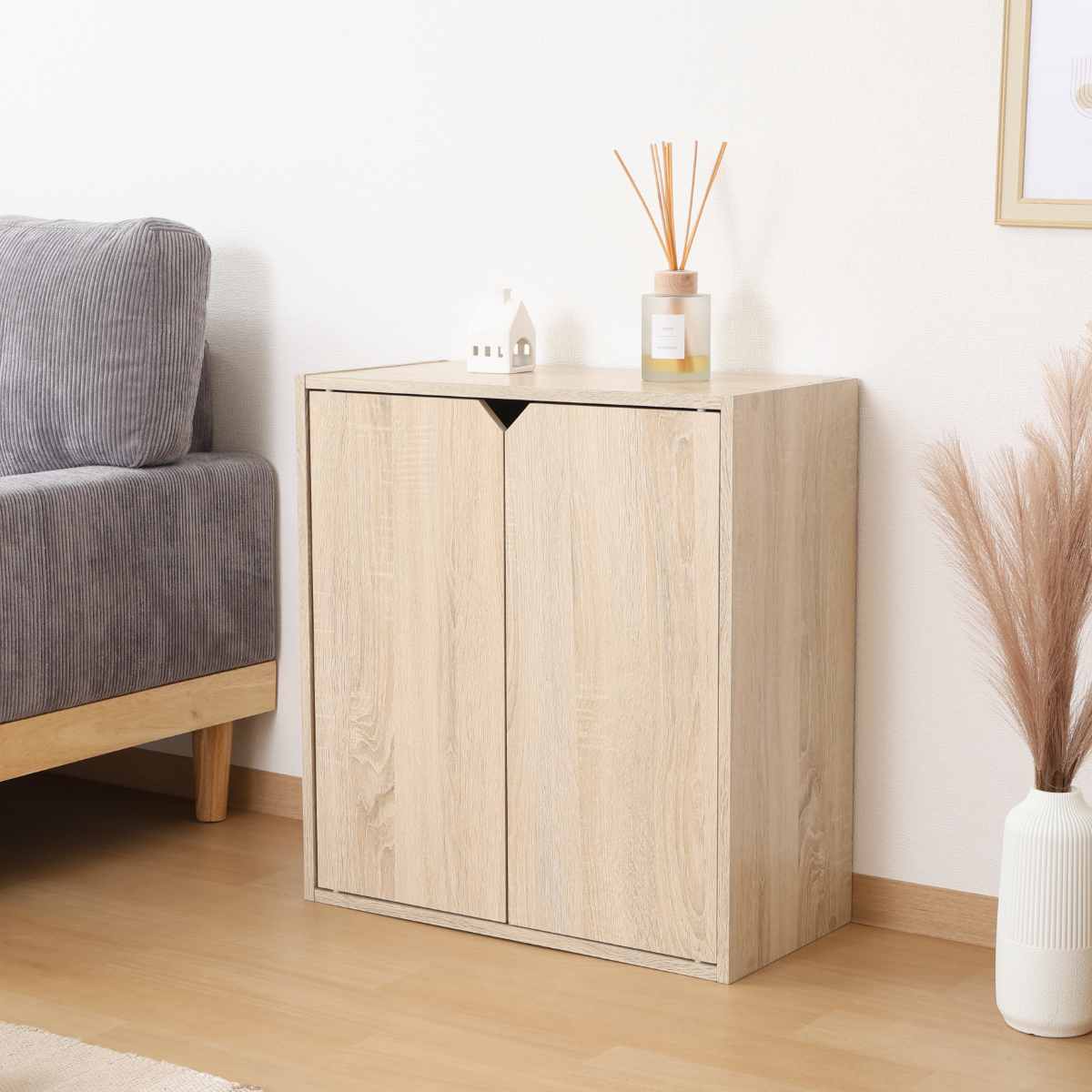 連結可能 収納ボックス 幅60cm 前面扉タイプ ( 棚 ラック 連結 積み重ね 扉収納 隠す収納 ナチュラル ホワイトウォッシュ 省スペース コンパクト ) 【ホワイトウォッシュ】 ホワイトウォッシュ