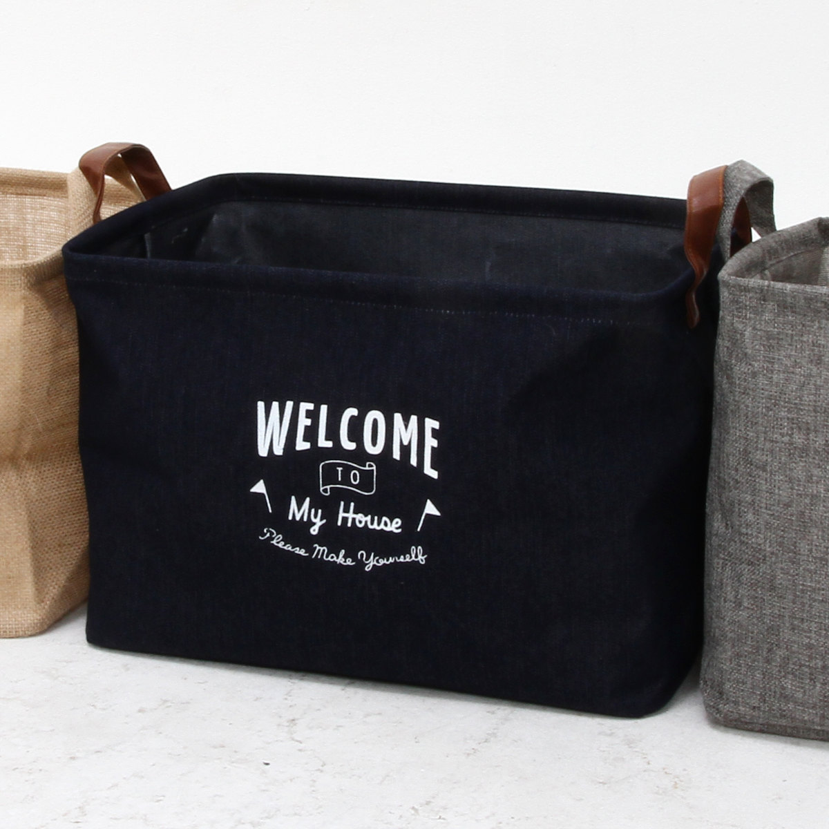 収納ボックス 布 ファブリックボックス スクエア デニム インナーケース 折りたたみ ( 幅38×奥行26×高さ26cm 収納ケース 収納 小物 小物収納 小物入れ カラーボックス 引き出し インナーボックス ボックス ケース 持ち手付き )