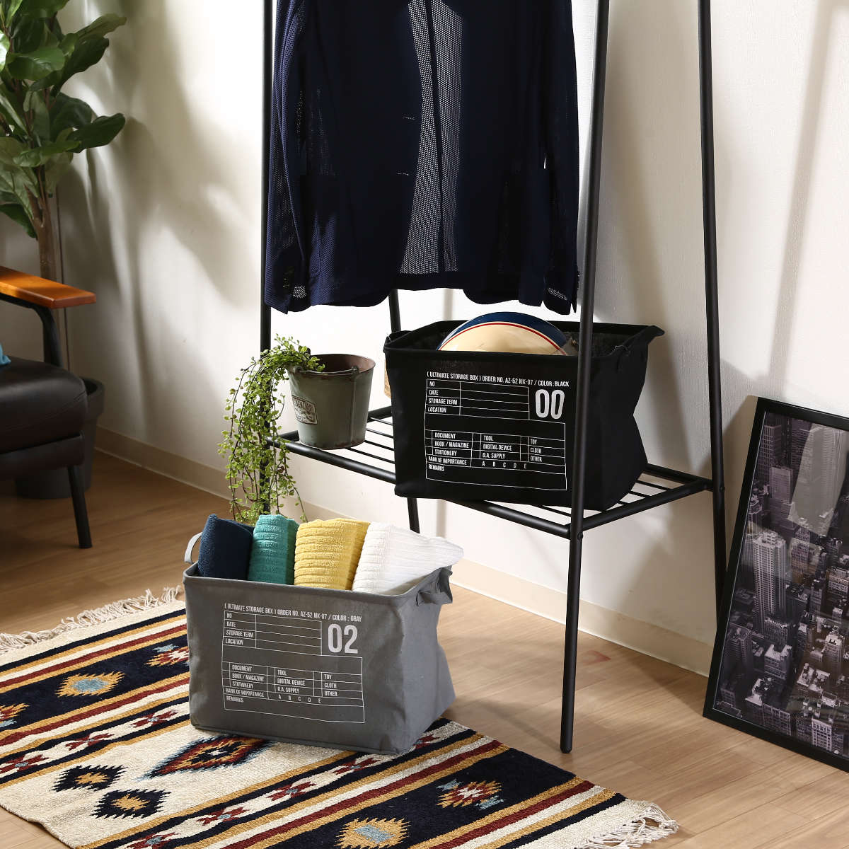 収納ボックス 布 ファブリック インナーボックス 折りたたみ ( 幅38×奥行26×高さ26cm 収納ケース 収納 小物 小物収納 小物入れ カラーボックス 引き出し インナーケース ボックス ケース 持ち手付き ) 【ブラック】 ブラック