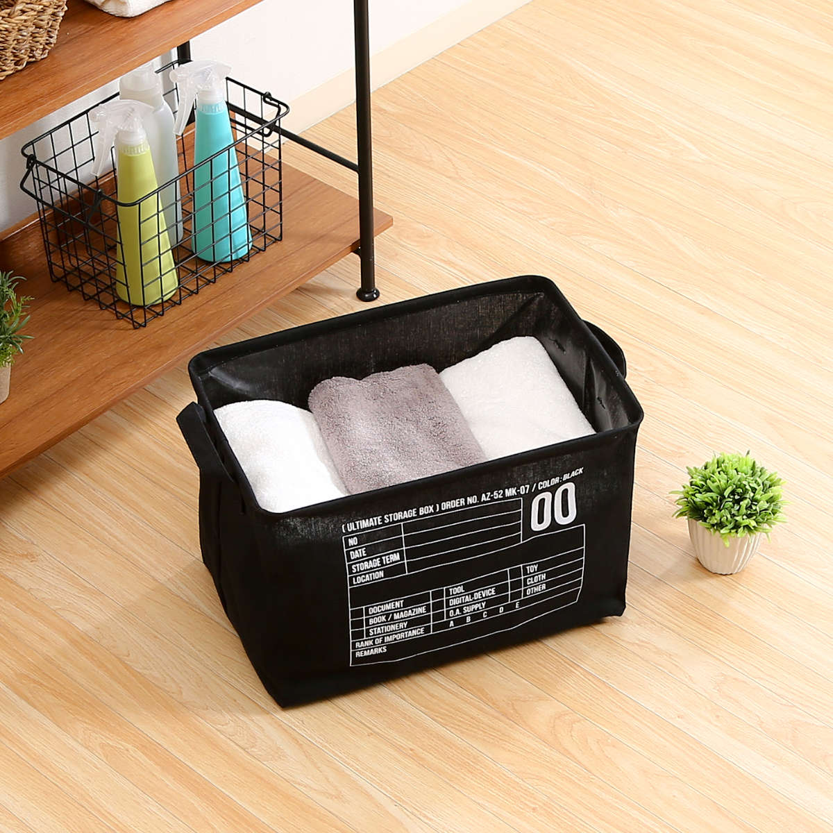 収納ボックス 布 ファブリック インナーボックス 折りたたみ ( 幅38×奥行26×高さ26cm 収納ケース 収納 小物 小物収納 小物入れ カラーボックス 引き出し インナーケース ボックス ケース 持ち手付き ) 【ブラック】 ブラック