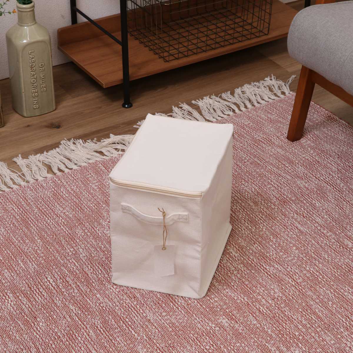 収納ボックス ふた付き 布 魅せる収納ボックス 縦ハーフ ( 収納ケース 折りたたみ 小物収納 フタ付き 収納 ケース ボックス ファスナー 引き出し 取っ手付き 持ち手付き ファブリック 布製 おしゃれ 綿 撥水 軽量 ホコリ )