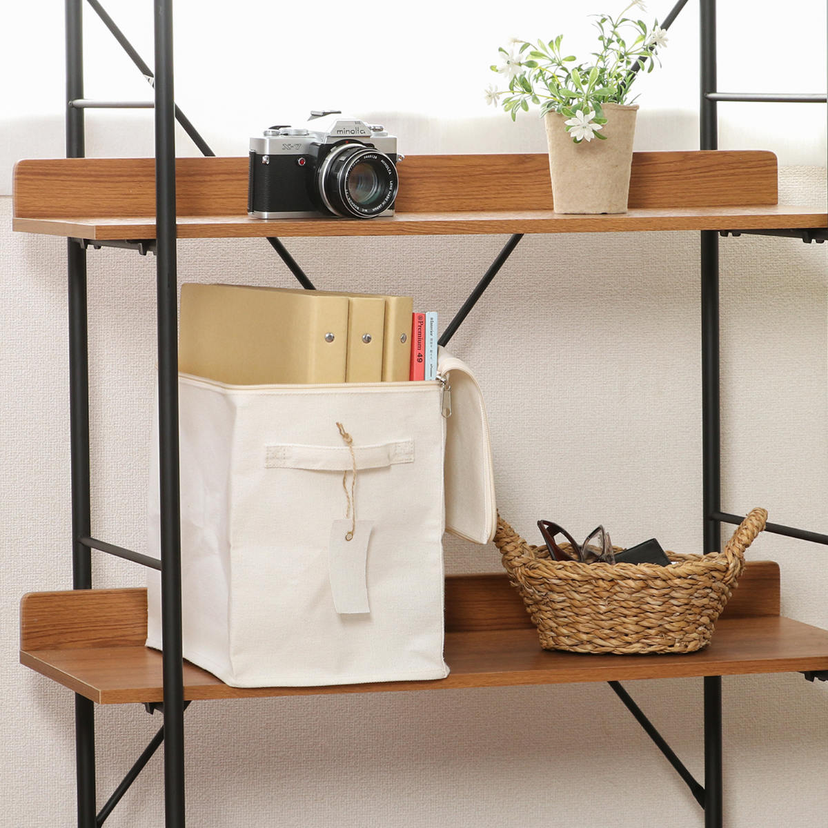 収納ボックス ふた付き 布 魅せる収納ボックス 縦ハーフ ( 収納ケース 折りたたみ 小物収納 フタ付き 収納 ケース ボックス ファスナー 引き出し 取っ手付き 持ち手付き ファブリック 布製 おしゃれ 綿 撥水 軽量 ホコリ )