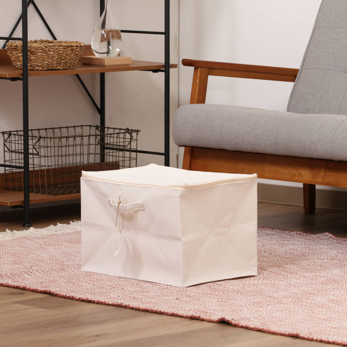 収納ボックス ふた付き 布 魅せる収納ボックス フルサイズ ( 収納ケース 折りたたみ 小物収納 フタ付き 収納 ケース ボックス ファスナー 引き出し 取っ手付き 持ち手付き ファブリック 布製 おしゃれ 綿 撥水 軽量 ホコリ )