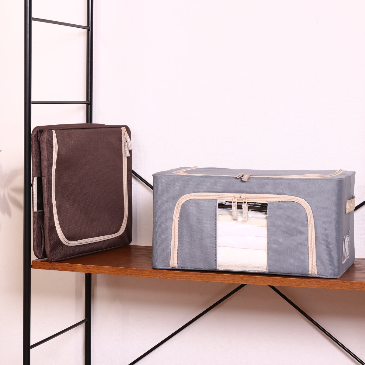 収納ボックス 22L 窓付き 積み重ね収納ボックス 布 幅39×奥行29×高さ20cm ( 前開き 衣類収納 スタッキング 収納ケース 衣類 洋服 収納 クローゼット収納 大容量 押入れ収納 衣装ケース おしゃれ 収納袋 持ち手付き ) 【ブルー】 ブルー