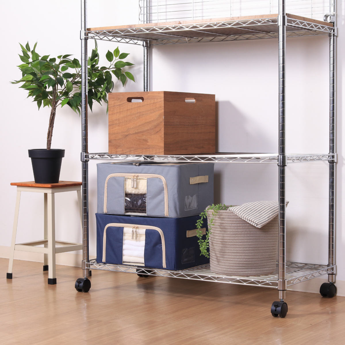 収納ボックス 22L 窓付き 積み重ね収納ボックス 布 幅39×奥行29×高さ20cm ( 前開き 衣類収納 スタッキング 収納ケース 衣類 洋服 収納 クローゼット収納 大容量 押入れ収納 衣装ケース おしゃれ 収納袋 持ち手付き ) 【ブルー】 ブルー