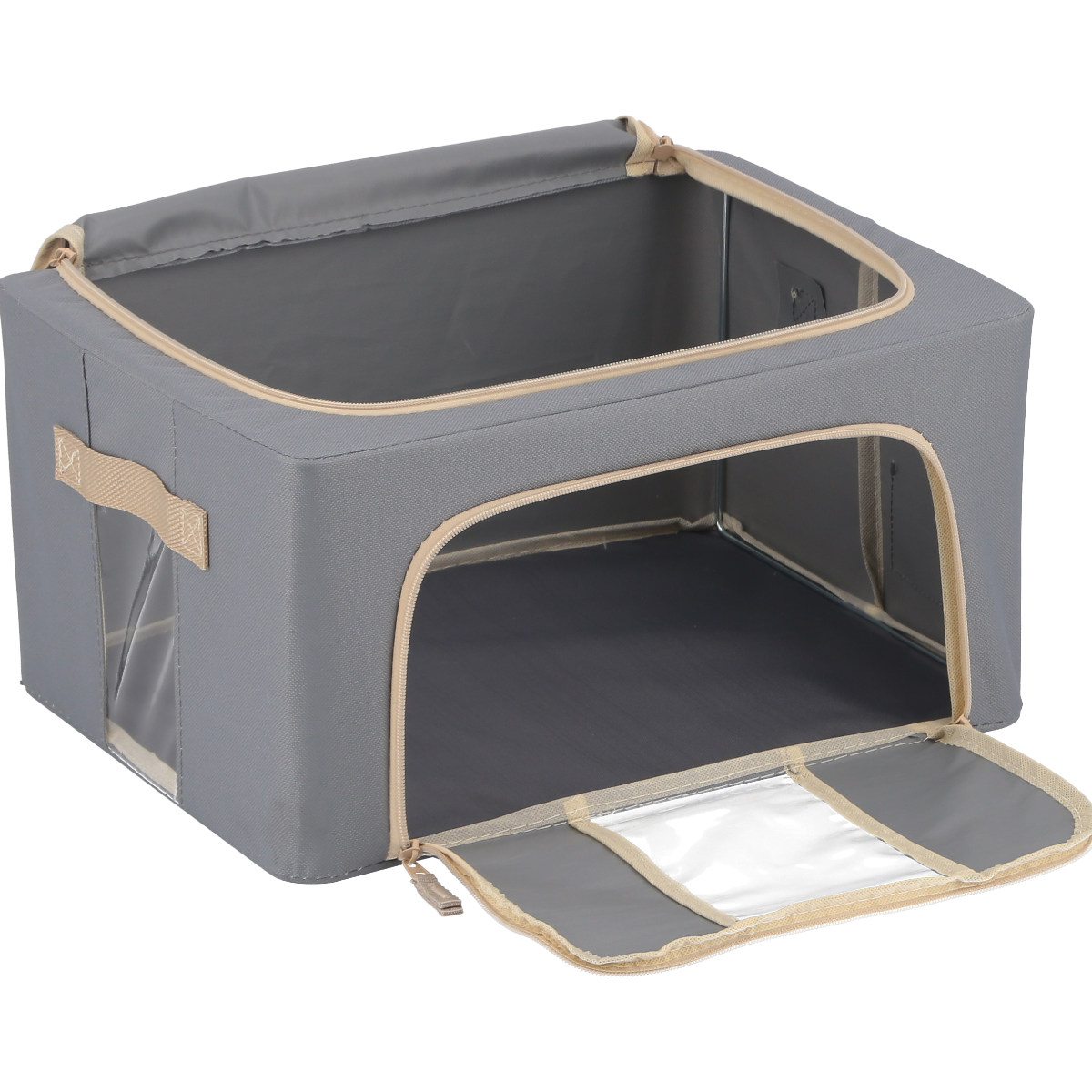 収納ボックス 22L 窓付き 積み重ね収納ボックス 布 幅39×奥行29×高さ20cm ( 前開き 衣類収納 スタッキング 収納ケース 衣類 洋服 収納 クローゼット収納 大容量 押入れ収納 衣装ケース おしゃれ 収納袋 持ち手付き ) 【ブルー】 ブルー