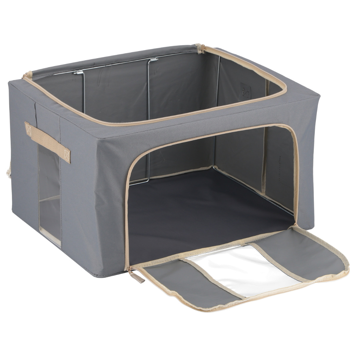 収納ボックス 55L 窓付き 積み重ね収納ボックス 同色3個セット 布 幅50×奥行40×高さ28cm ( 前開き 衣類収納 スタッキング 収納ケース 衣類 洋服 収納 クローゼット収納 大容量 押入れ収納 衣装ケース おしゃれ 収納袋 持ち手付き ) 【ブルー】 ブルー