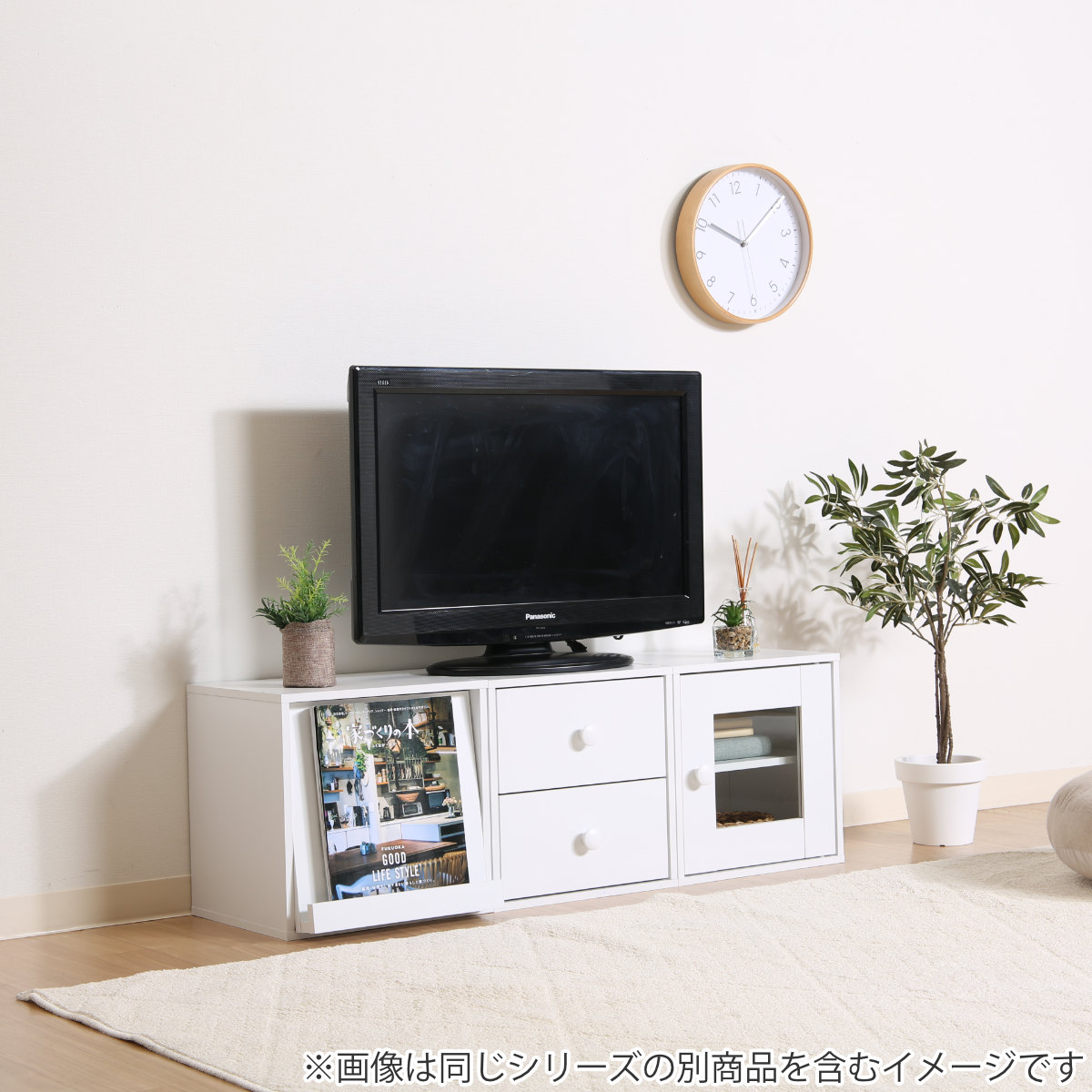 カラーボックス 幅34.5cm フラップ扉 キューブ型 組み合わせラック ( 収納 家具 棚 ラック 飾り棚 組み合わせ カラボ サイドラック キャビネット サイドテーブル テレビ台 可動棚 積み重ね ナチュラル ブラウン ホワイト ) 【ホワイトウォッシュ】 ホワイトウォッシュ