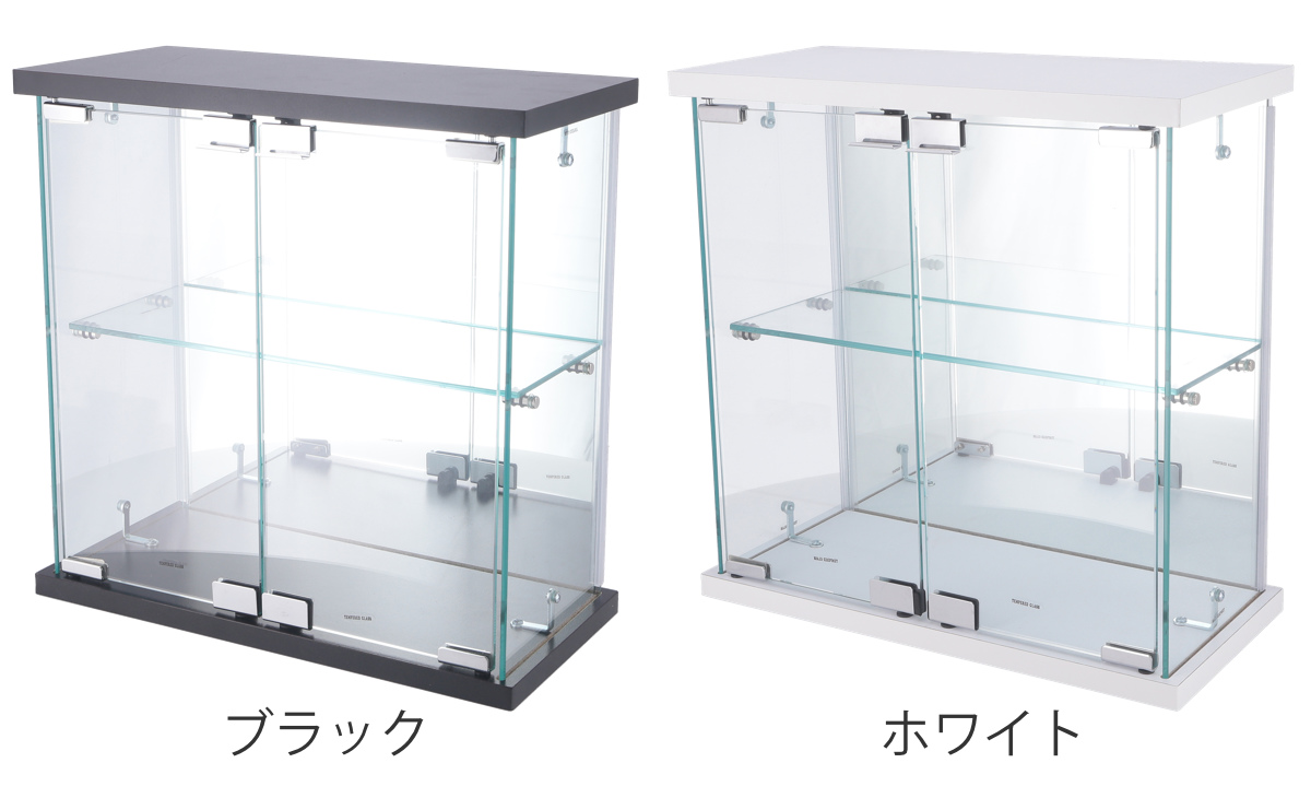 コレクションケース ガラス 幅42.5cm 背面ミラー ( 卓上 コレクション ラック 棚 ディスプレイ ガラス製 全面ガラス 棚上 収納 展示 フィギュアケース 見せる収納 ホワイト ブラック 白 黒 ) 【ブラック】 ブラック