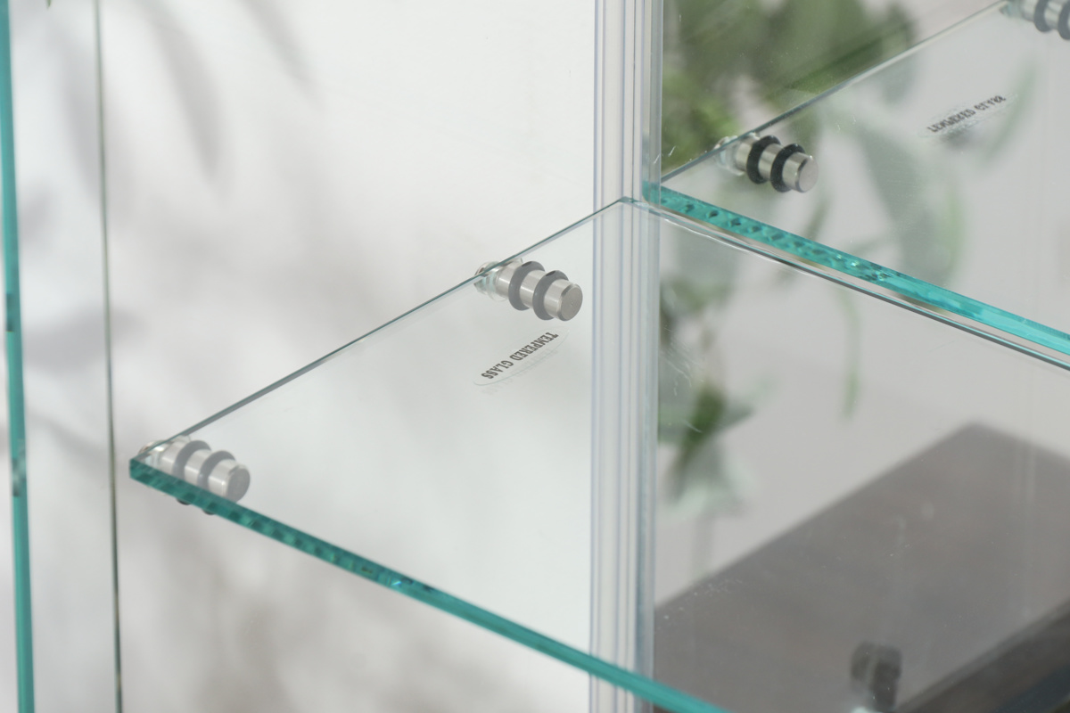 コレクションケース ガラス 幅42.5cm 背面ミラー ( 卓上 コレクション ラック 棚 ディスプレイ ガラス製 全面ガラス 棚上 収納 展示 フィギュアケース 見せる収納 ホワイト ブラック 白 黒 ) 【ブラック】 ブラック