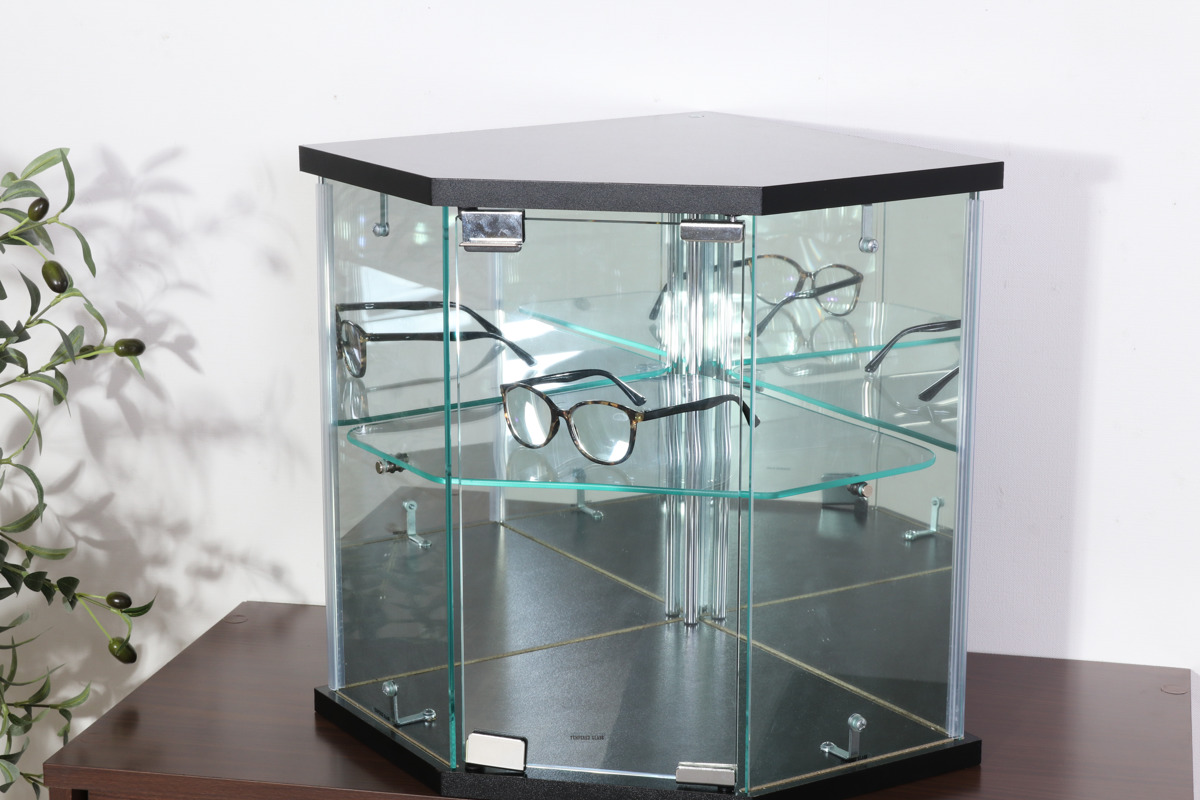 コレクションケース ガラス コーナー型 五角形 背面ミラー ( 卓上 コレクション ラック 棚 ディスプレイ ガラス製 全面ガラス 棚上 収納 展示 フィギュアケース 見せる収納 ホワイト ブラック 白 黒 ) 【ホワイト】 ホワイト