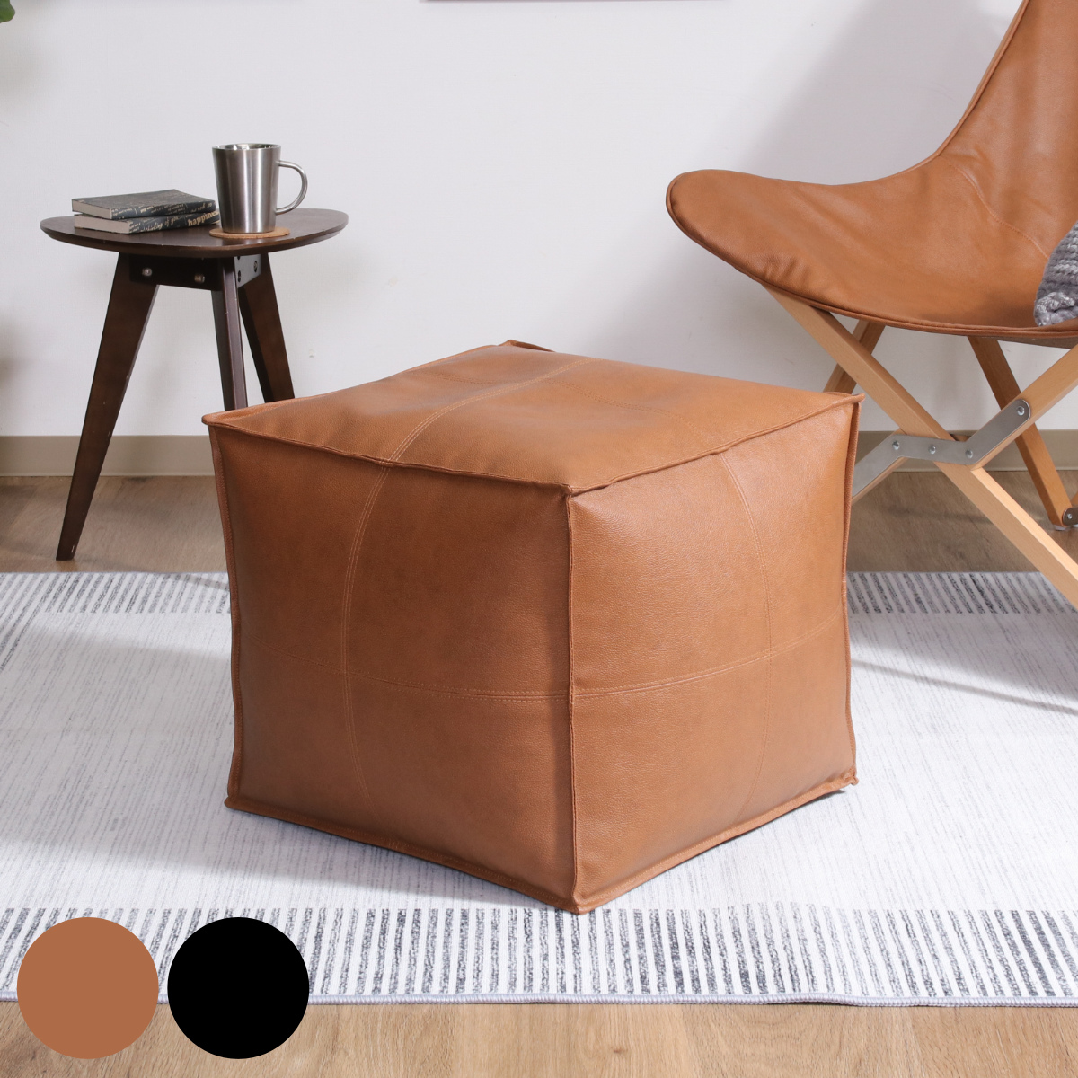 スツール 超軽量 1.5kg 高さ42cm オットマン フロート （ クッション 軽い レザー調 足置き 1人掛け ソファ 立方体 リビング ソファー 腰掛け オフィス おしゃれ 軽量 チェア フットレスト 座り心地 快適 ） 【ブラック】