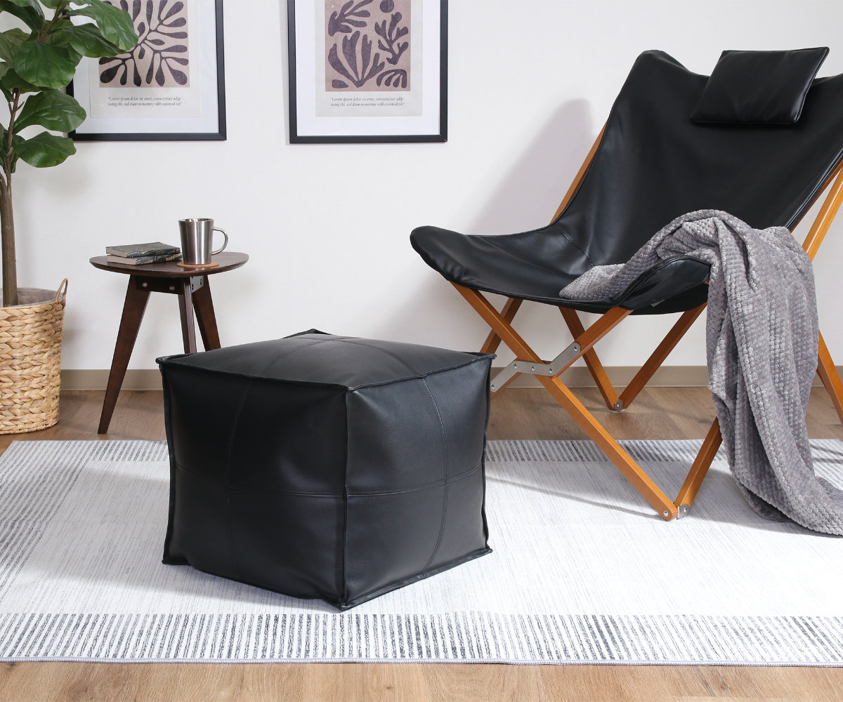 スツール 超軽量 1.5kg 高さ42cm オットマン フロート ( クッション 軽い レザー調 足置き 1人掛け ソファ 立方体 リビング ソファー 腰掛け オフィス おしゃれ 軽量 チェア フットレスト 座り心地 快適 ) 【ブラック】 ブラック