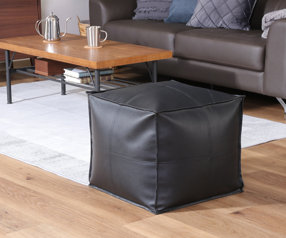 スツール 超軽量 1.5kg 高さ42cm オットマン フロート ( クッション 軽い レザー調 足置き 1人掛け ソファ 立方体 リビング ソファー 腰掛け オフィス おしゃれ 軽量 チェア フットレスト 座り心地 快適 ) 【ブラック】 ブラック