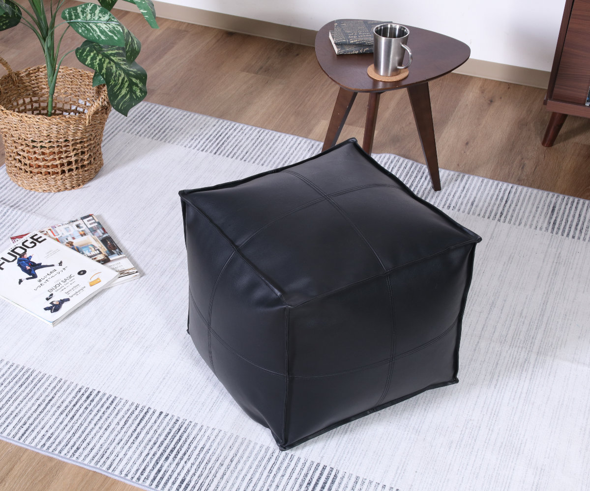 スツール 超軽量 1.5kg 高さ42cm オットマン フロート ( クッション 軽い レザー調 足置き 1人掛け ソファ 立方体 リビング ソファー 腰掛け オフィス おしゃれ 軽量 チェア フットレスト 座り心地 快適 ) 【ブラック】 ブラック