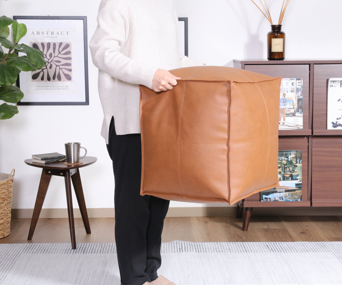 スツール 超軽量 1.5kg 高さ42cm オットマン フロート ( クッション 軽い レザー調 足置き 1人掛け ソファ 立方体 リビング ソファー 腰掛け オフィス おしゃれ 軽量 チェア フットレスト 座り心地 快適 ) 【ブラック】 ブラック