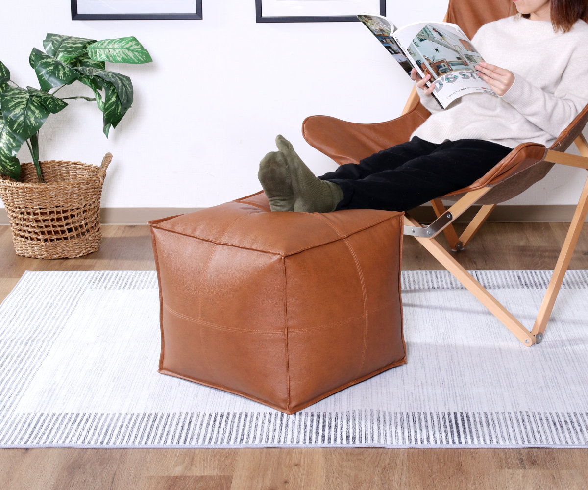 スツール 超軽量 1.5kg 高さ42cm オットマン フロート ( クッション 軽い レザー調 足置き 1人掛け ソファ 立方体 リビング ソファー 腰掛け オフィス おしゃれ 軽量 チェア フットレスト 座り心地 快適 ) 【ブラック】 ブラック