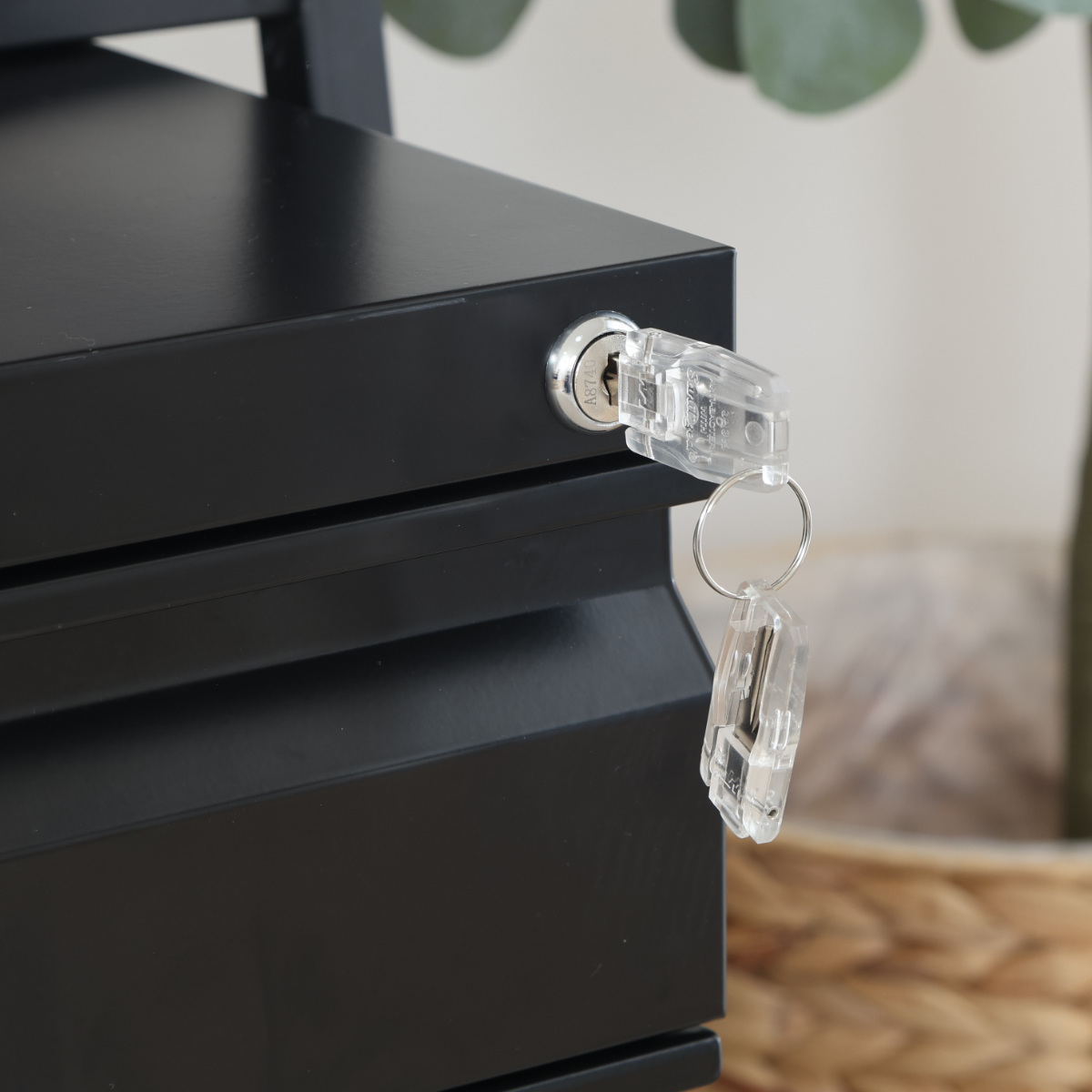 デスクワゴン キャスター付 3段 幅39cm カプリス ( ワゴン サイドワゴン 鍵付き 引き出し 収納 A4 ペントレー付き サイドチェスト 脇机 キャビネット 高さ60cm サイドキャビネット 書類整理 おしゃれ デスク横 デスク下 引出し ) 【ブラック】 ブラック