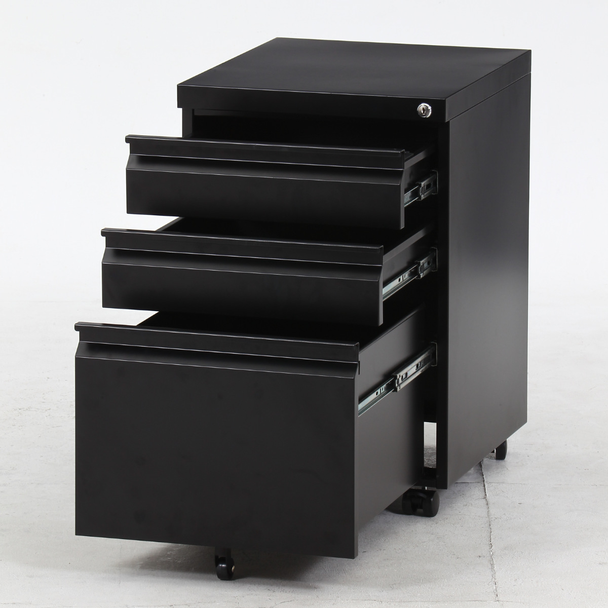 デスクワゴン キャスター付 3段 幅39cm カプリス ( ワゴン サイドワゴン 鍵付き 引き出し 収納 A4 ペントレー付き サイドチェスト 脇机 キャビネット 高さ60cm サイドキャビネット 書類整理 おしゃれ デスク横 デスク下 引出し ) 【ブラック】 ブラック