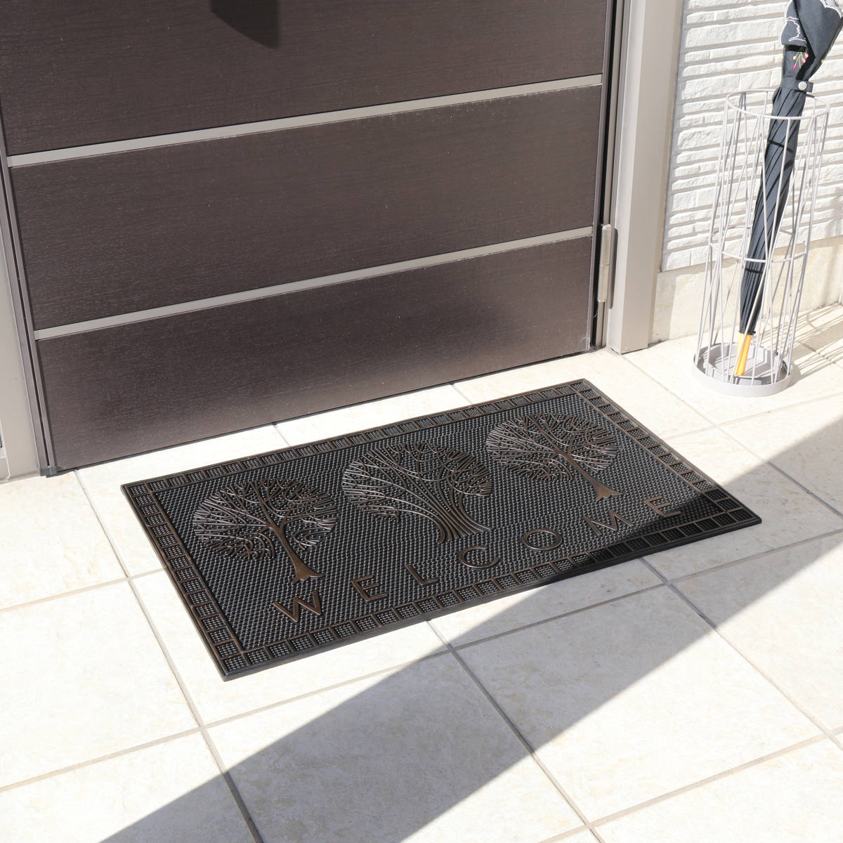 玄関マット 屋外 ラバーマット 北欧 45×75 ( 泥落とし 洗える 水洗い 弾力 マット 滑り止め 雨 ラバー ゴム 幅75cm おしゃれ カフェ ベランダ デッキ テラス 玄関 ゴム素材 外用 室内 薄手 ) 【チェック】 チェック