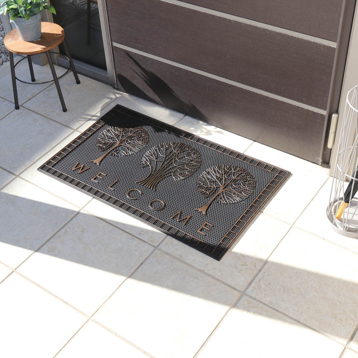 玄関マット 屋外 ラバーマット 北欧 45×75 ( 泥落とし 洗える 水洗い 弾力 マット 滑り止め 雨 ラバー ゴム 幅75cm おしゃれ カフェ ベランダ デッキ テラス 玄関 ゴム素材 外用 室内 薄手 ) 【チェック】 チェック