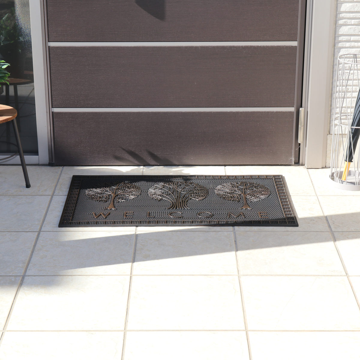 玄関マット 屋外 ラバーマット 北欧 45×75 ( 泥落とし 洗える 水洗い 弾力 マット 滑り止め 雨 ラバー ゴム 幅75cm おしゃれ カフェ ベランダ デッキ テラス 玄関 ゴム素材 外用 室内 薄手 ) 【チェック】 チェック