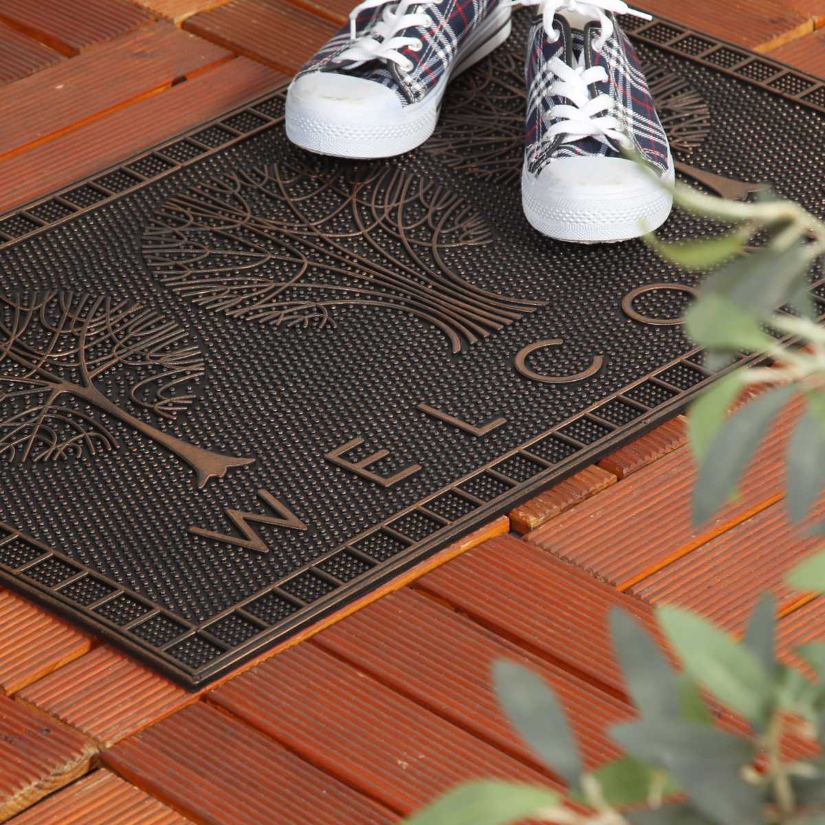 玄関マット 屋外 ラバーマット 北欧 45×75 ( 泥落とし 洗える 水洗い 弾力 マット 滑り止め 雨 ラバー ゴム 幅75cm おしゃれ カフェ ベランダ デッキ テラス 玄関 ゴム素材 外用 室内 薄手 ) 【チェック】 チェック