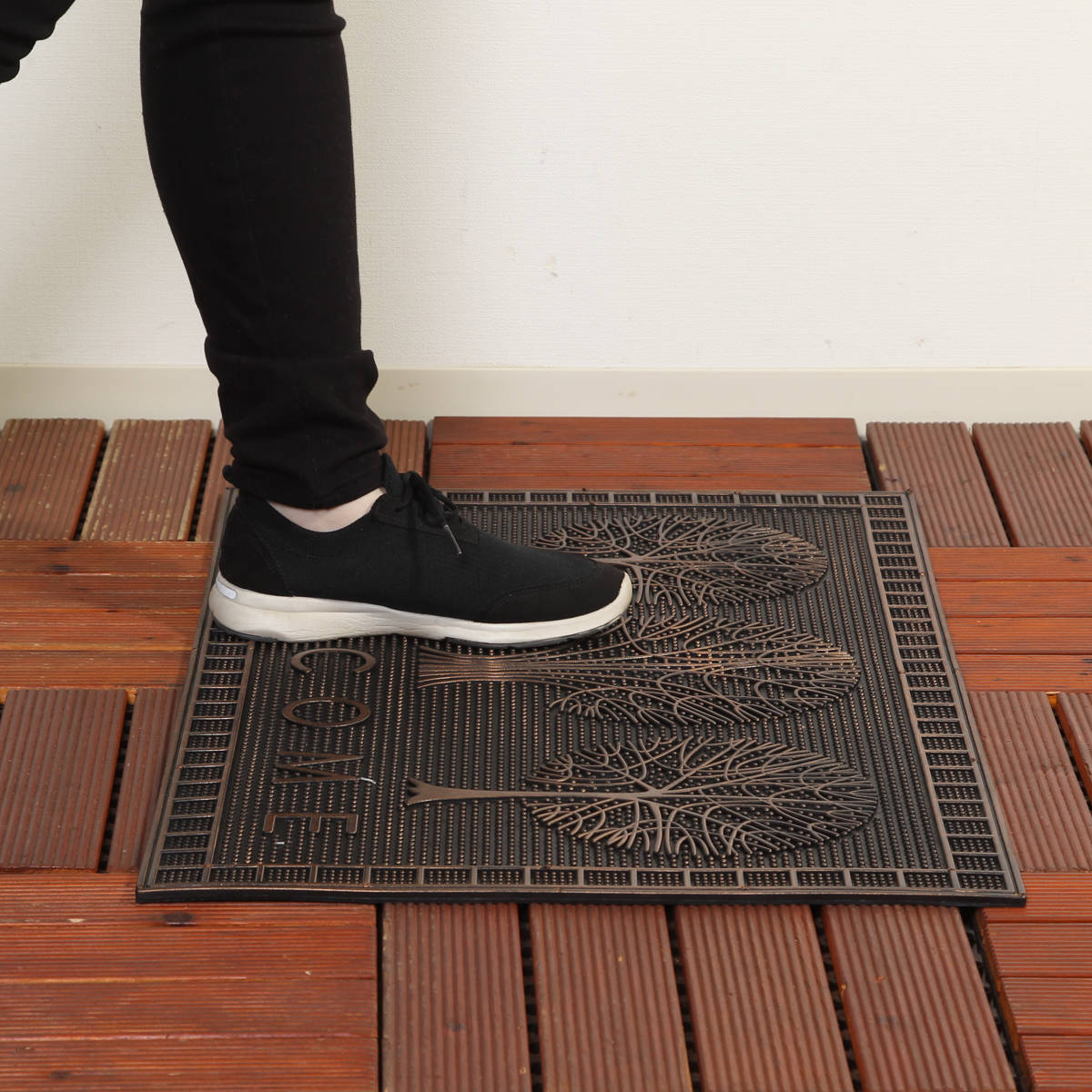 玄関マット 屋外 ラバーマット 北欧 45×75 ( 泥落とし 洗える 水洗い 弾力 マット 滑り止め 雨 ラバー ゴム 幅75cm おしゃれ カフェ ベランダ デッキ テラス 玄関 ゴム素材 外用 室内 薄手 ) 【チェック】 チェック