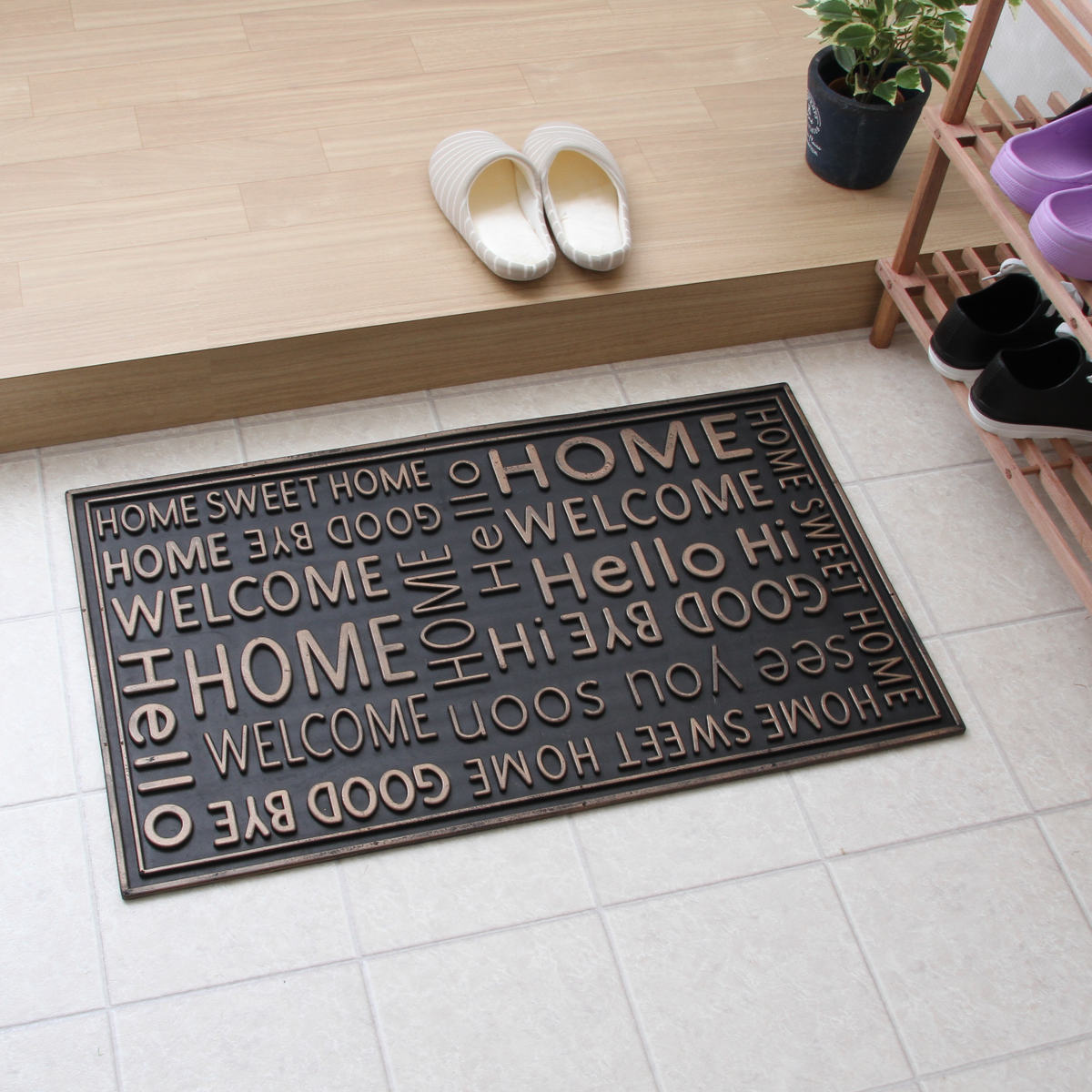 玄関マット 屋外 ラバーマット 北欧 45×75 ( 泥落とし 洗える 水洗い 弾力 マット 滑り止め 雨 ラバー ゴム 幅75cm おしゃれ カフェ ベランダ デッキ テラス 玄関 ゴム素材 外用 室内 薄手 ) 【チェック】 チェック