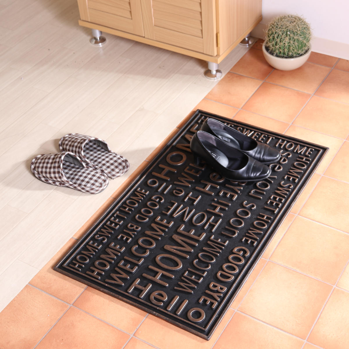 玄関マット 屋外 ラバーマット 北欧 45×75 ( 泥落とし 洗える 水洗い 弾力 マット 滑り止め 雨 ラバー ゴム 幅75cm おしゃれ カフェ ベランダ デッキ テラス 玄関 ゴム素材 外用 室内 薄手 ) 【チェック】 チェック